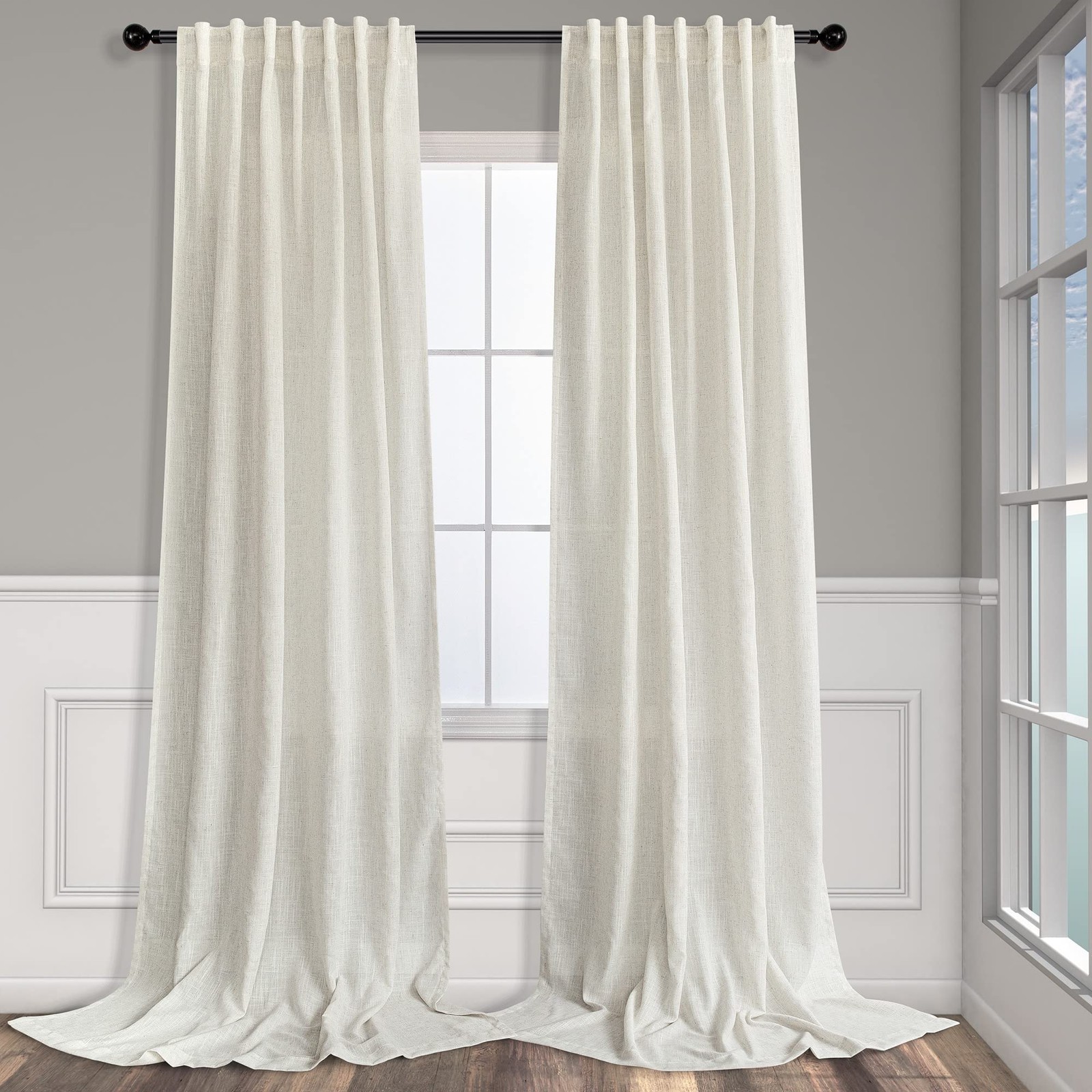 Natural Linen Back Tab Curtains 84 Inch Length for Living Room 2 Panel Pocket…
