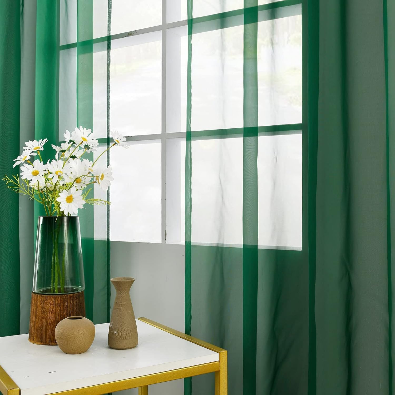 Solid Sheer Rod Pocket Curtain Voile Draperies 2 Panels White Beige Black Grey C