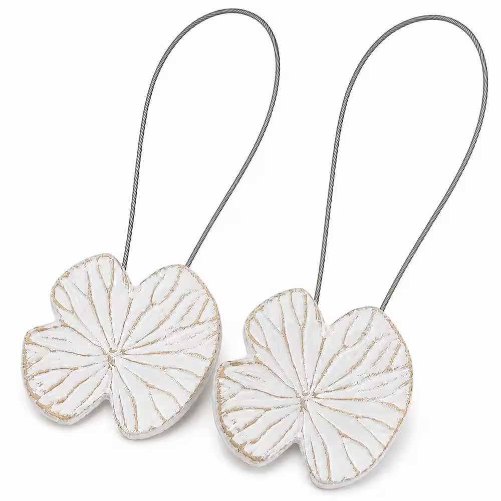 White/Gold Magnetic Resin Lily Curtain Tie Back (Set of 2)