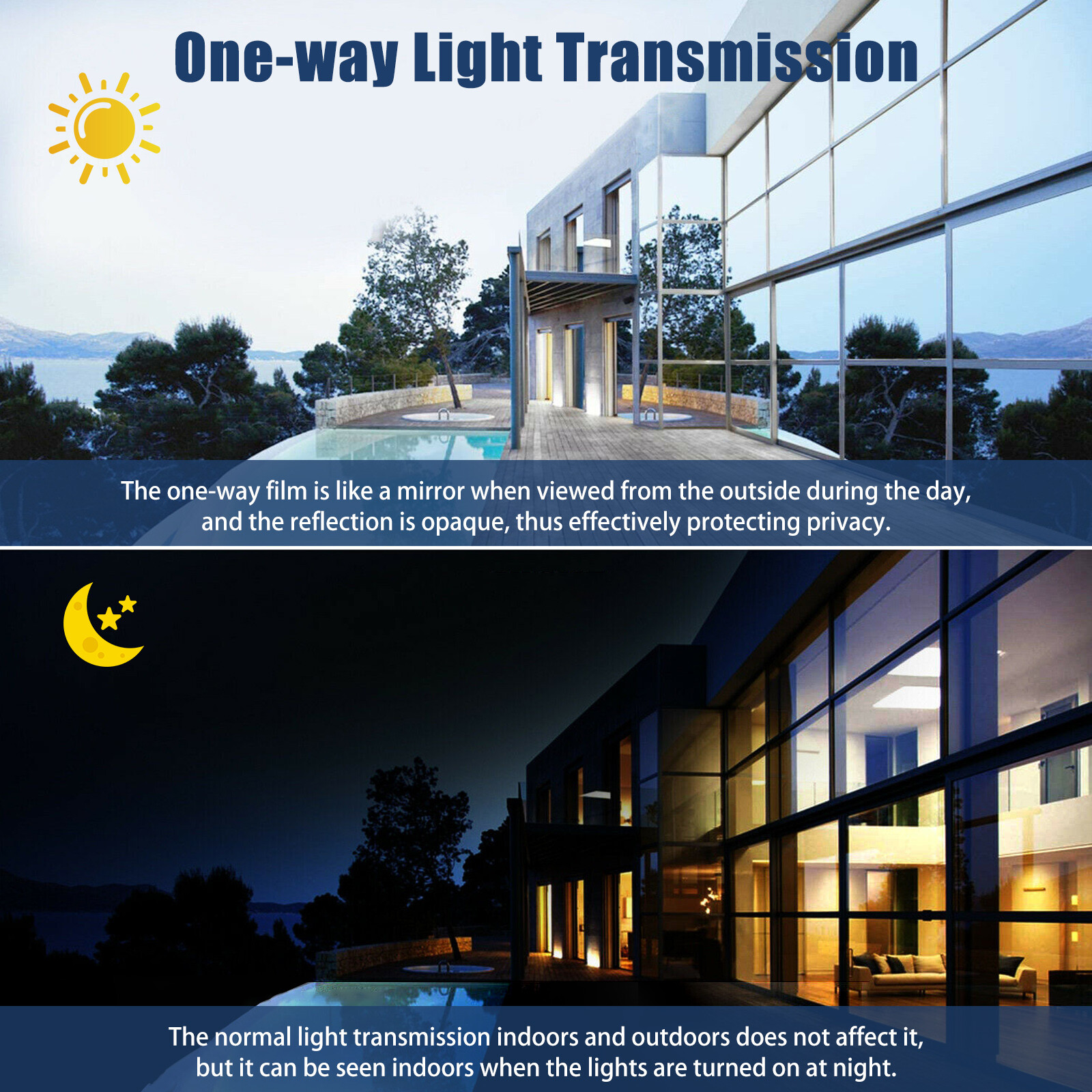 One-Way Mirror Window Film Privacy Tint Sun UV Reflective Heat Control Home Use