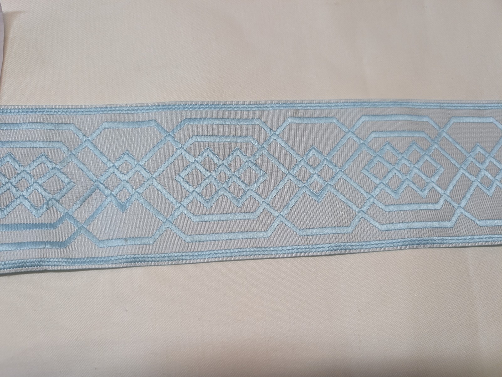 Geometric Drapery Trim Light Blue Jacquard Texture 12 Yards 3_3/8″ Wide