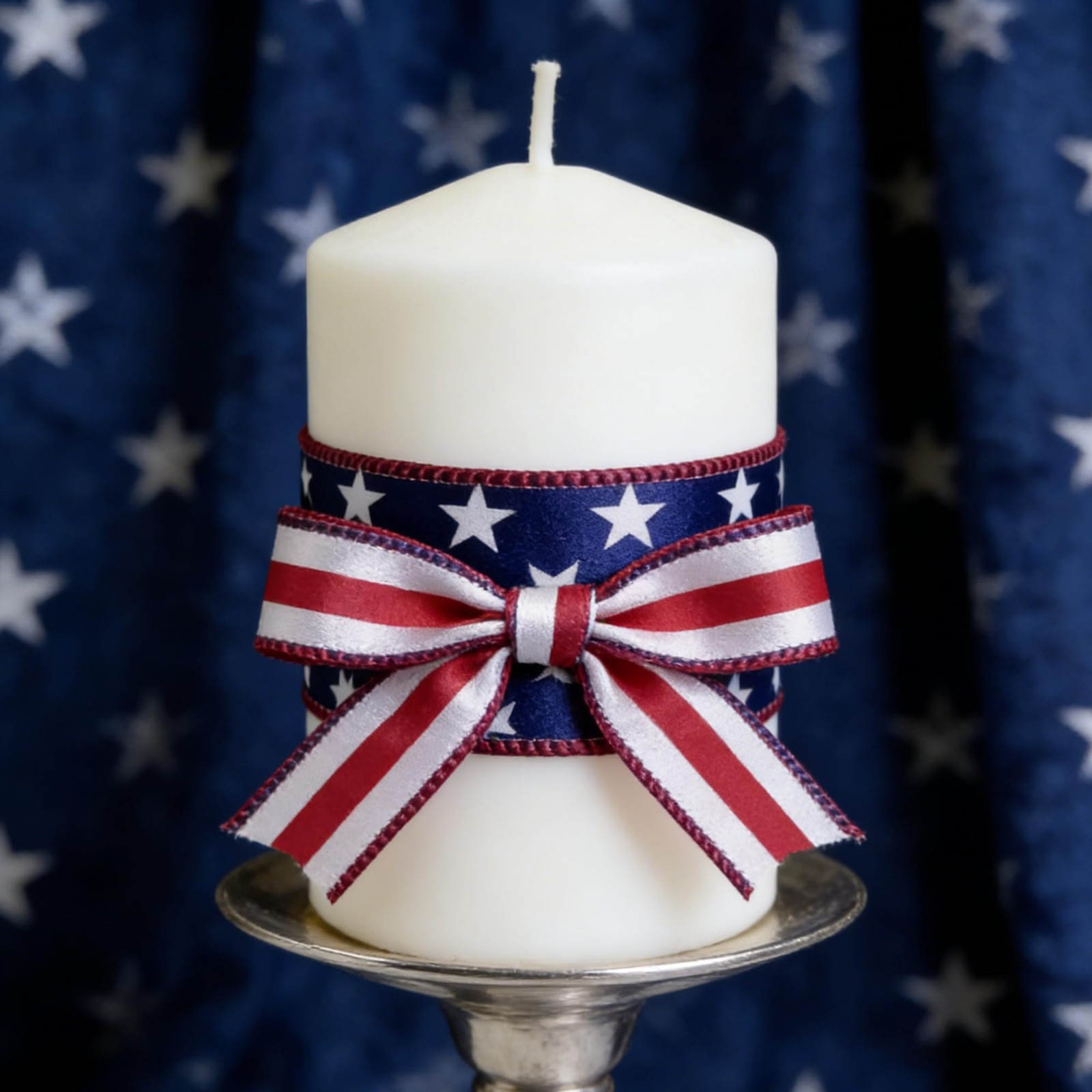 1.5 Inch Reversible American Flag Wired Satin Ribbon, 10 Yards, Navy Stars & …