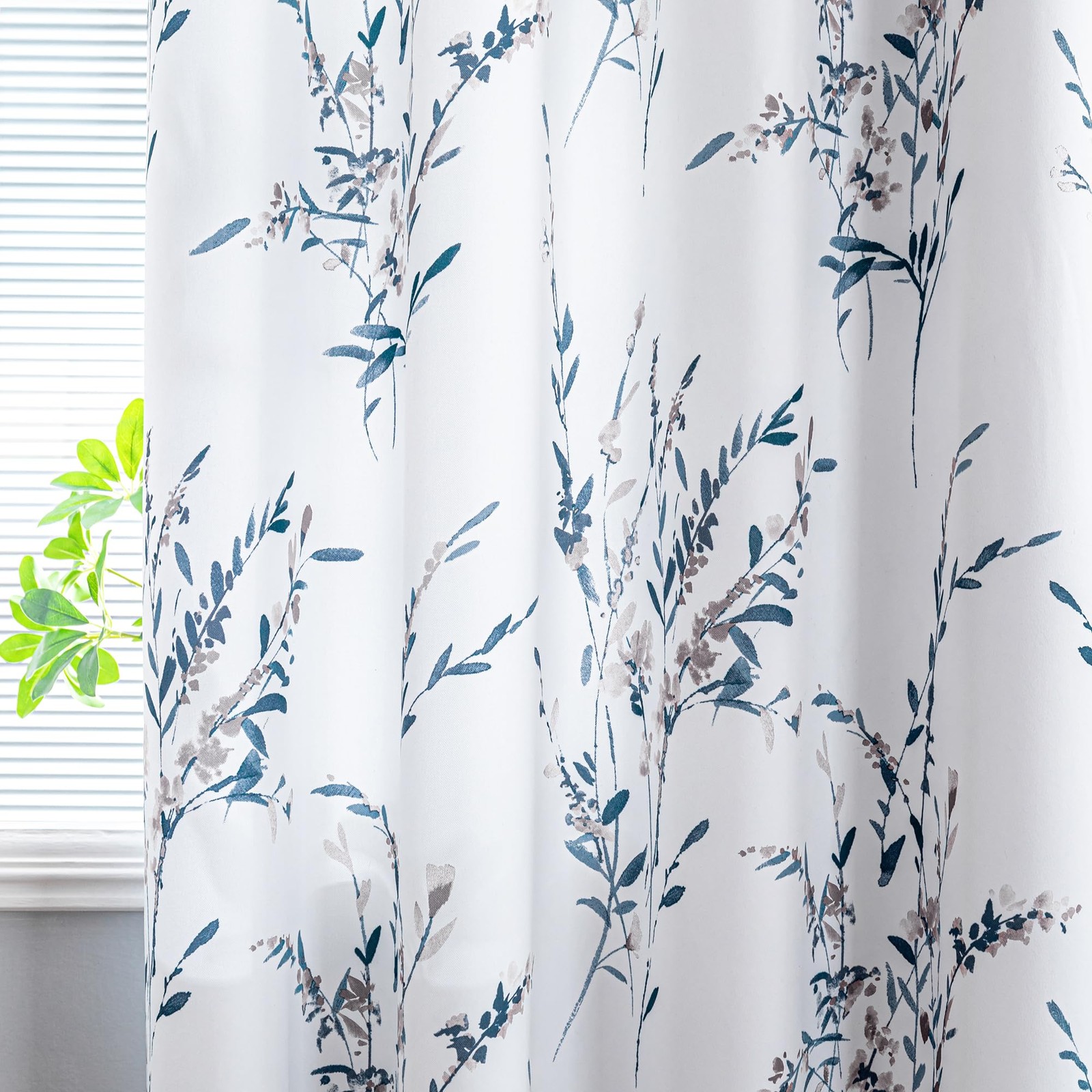 Blue and White Floral Light Filtering Curtains 84 Inches Long 2 Panels Set Pa…