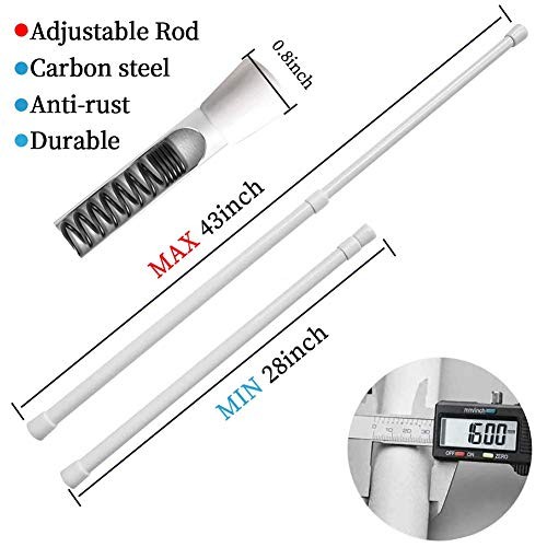 2 Pack Curtain Rod Adjustable 28-43 Inches，5/8″ Diameter， White，Small Short