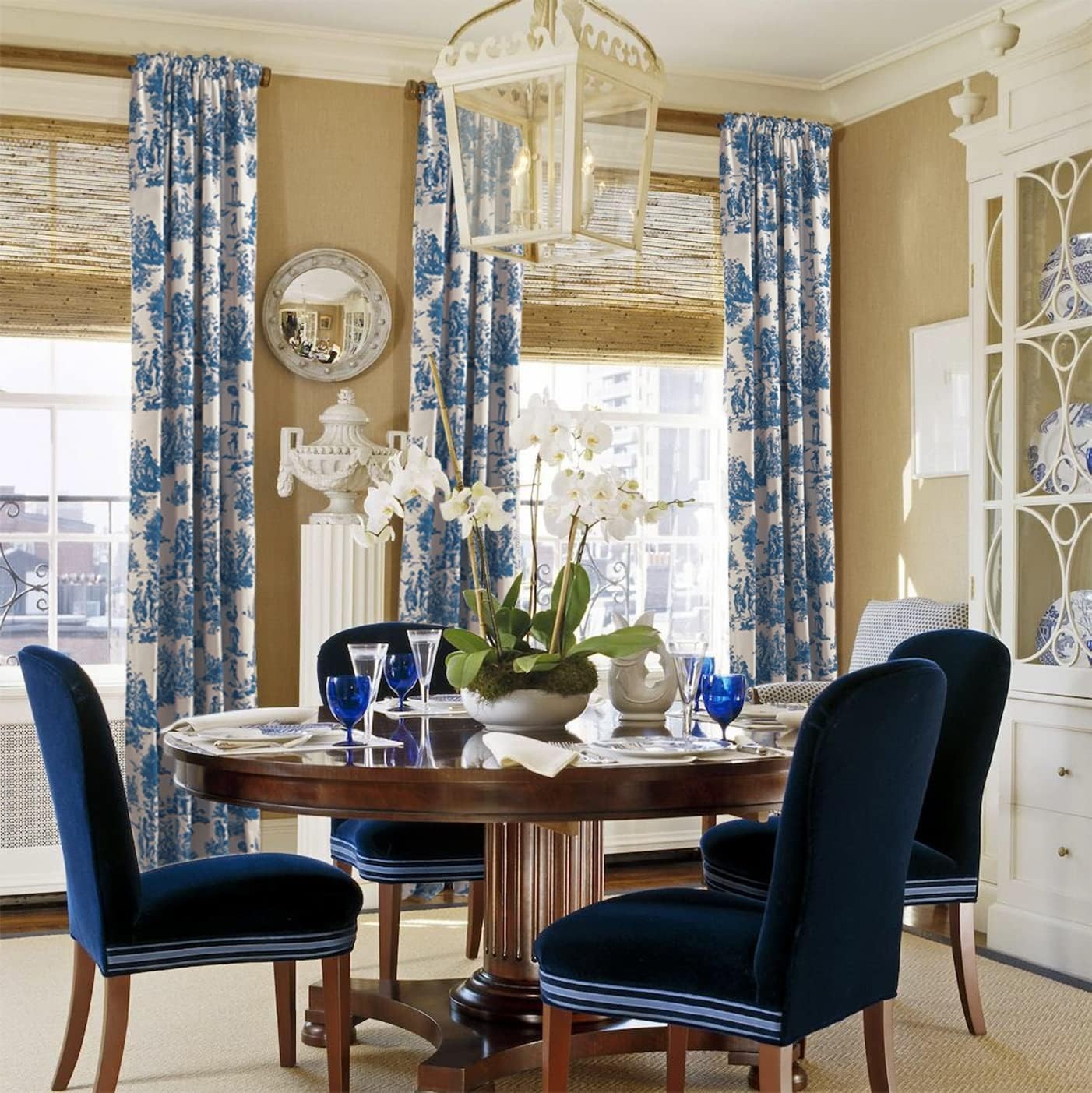 Blue & White Curtains 96″ Long 2 Panels Living Room Window Drapes Moderate Black