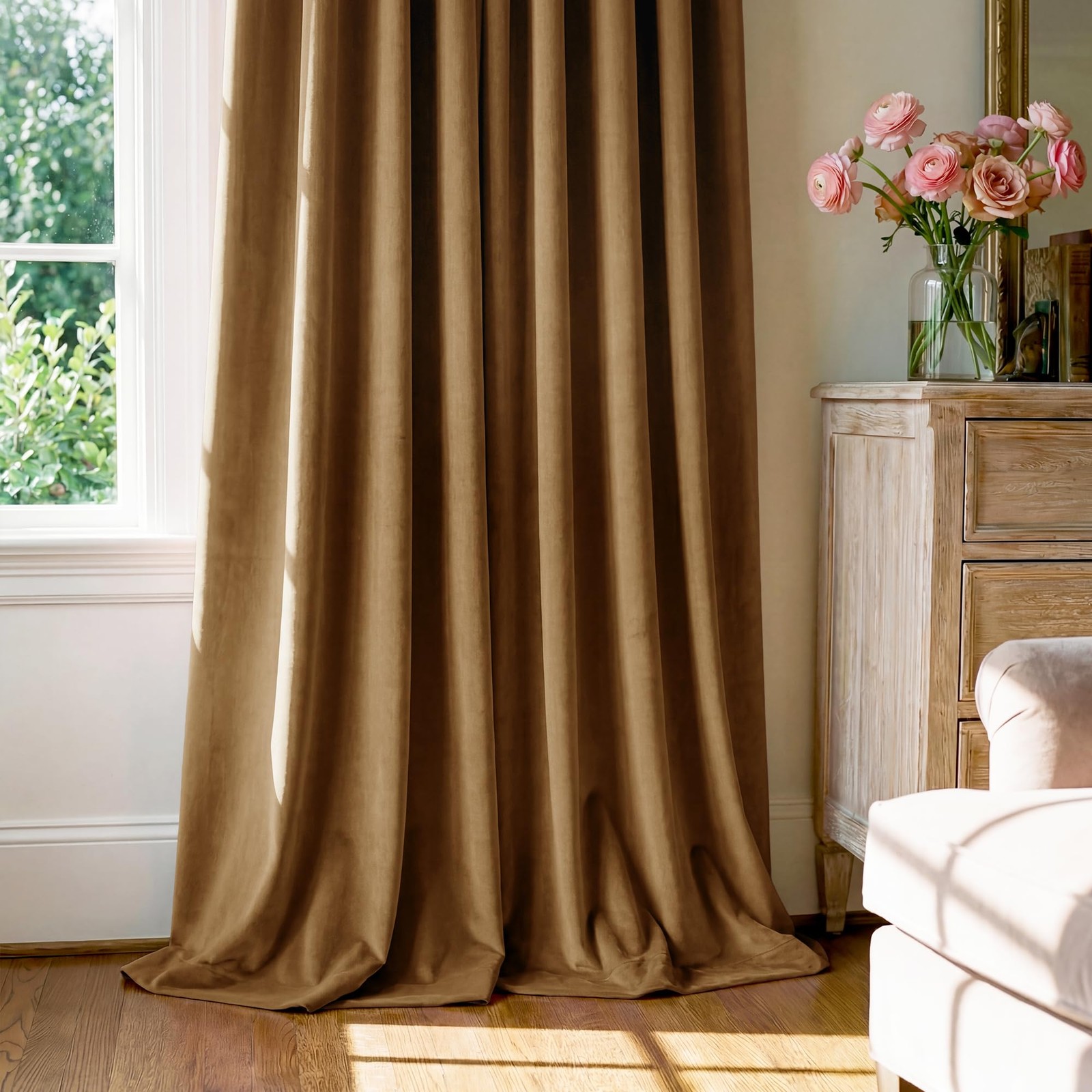 Gold Brown Velvet Curtains 96 inches Long for Living Room, Luxury Back Tab He…