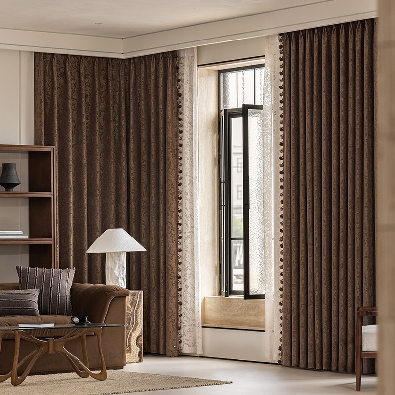 Custom French coffee Living Room Chenille thick cloth curtain tulle drape C2162