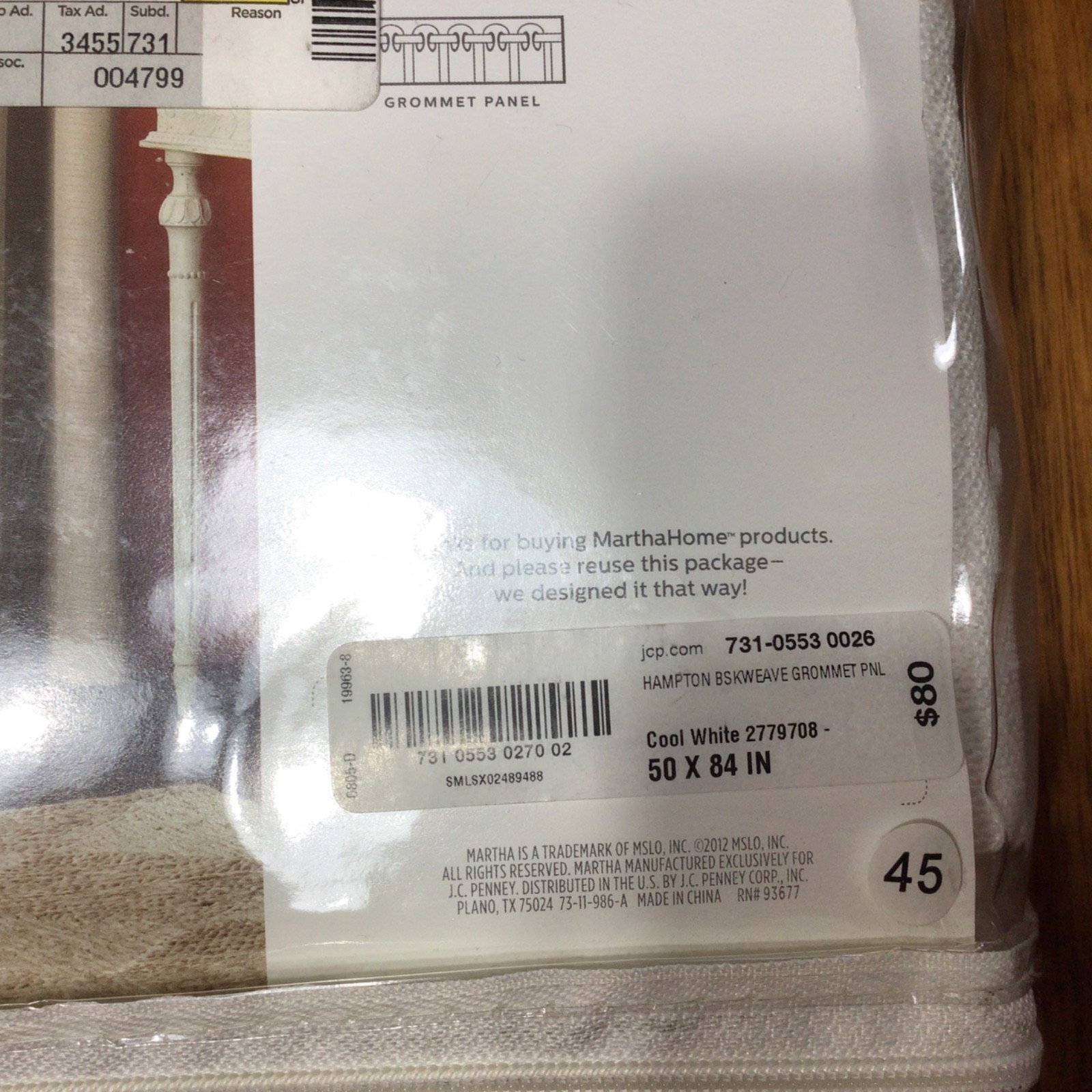 Martha Stewart NEW HAMPTON Grommet Single Curtain Panel COOL WHITE 50×84