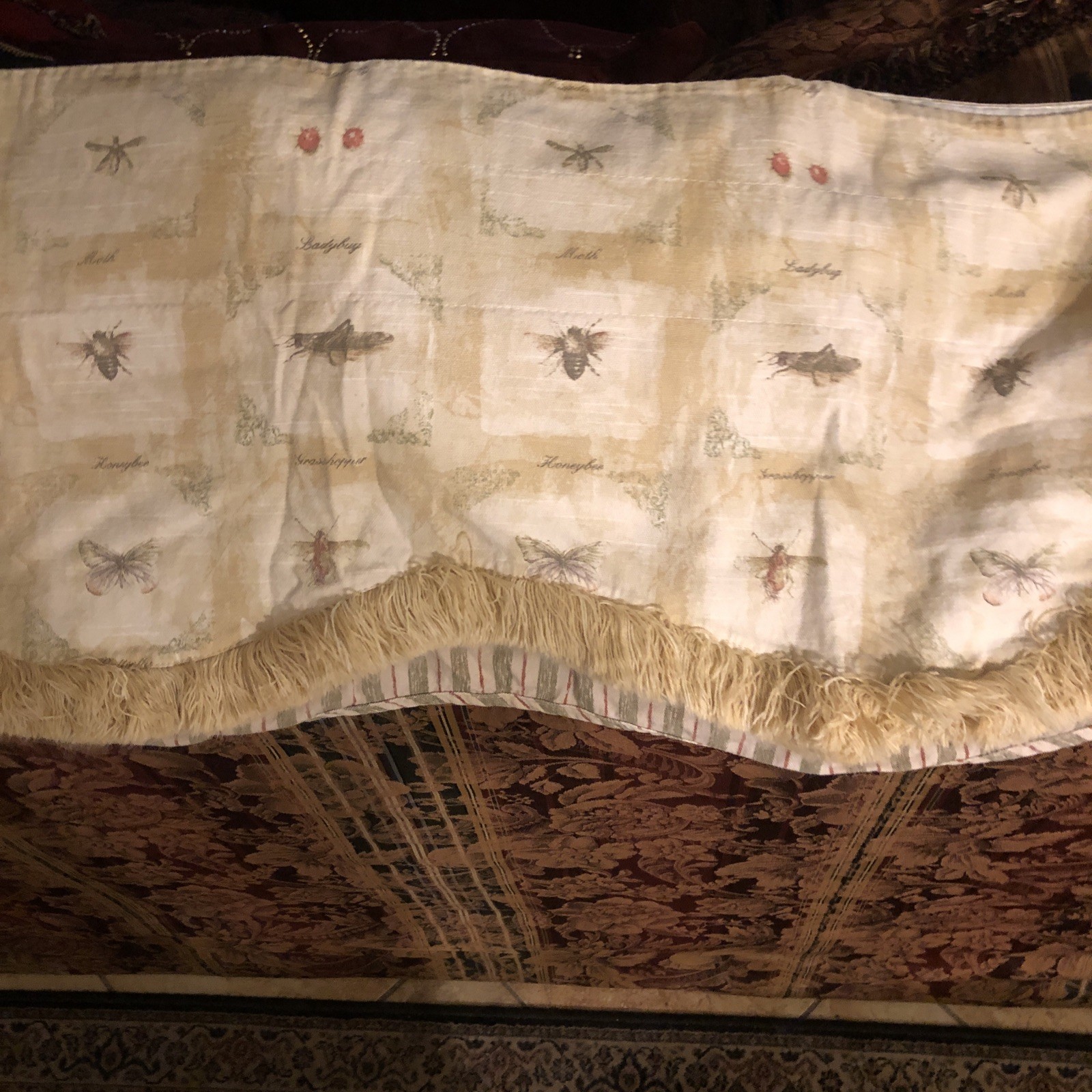 1 Waverly Fairfield Valance Green Stripe Fringed Ladybug Dragonfly 78×16