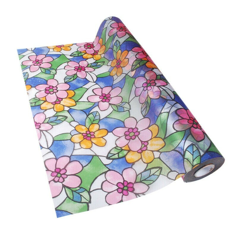 3D Floral Stained Glass Sticker Frosted Static Cling Window Films Opaque