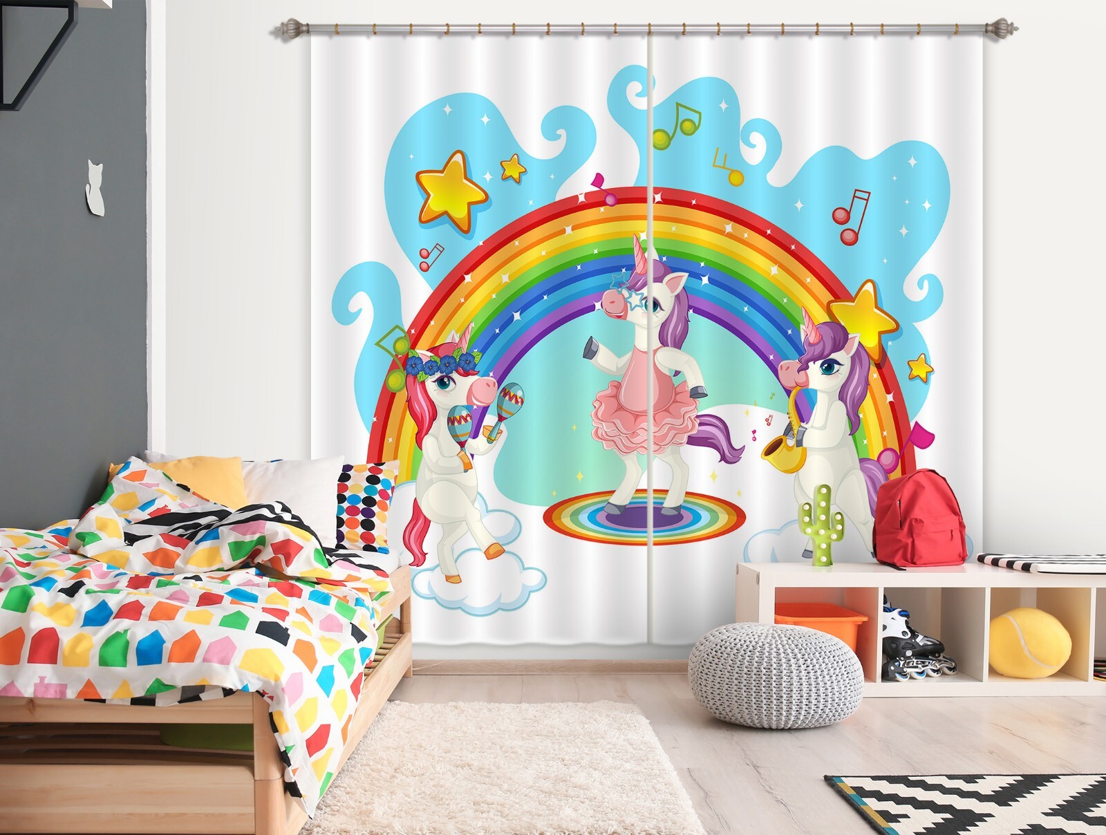 3D Rainbow Unicorn Music ZHUA430 Photo Curtain Window Blockout Fabric Amy 2023