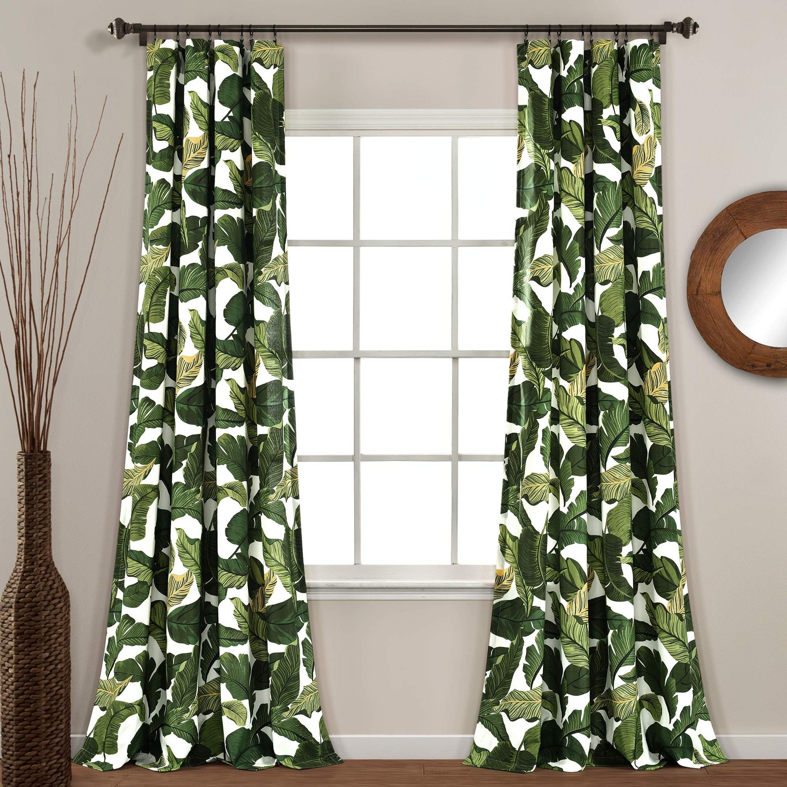 Tropical Paradise Light Filtering Window Curtain Panels Pair 52″ W x 108″ L G…