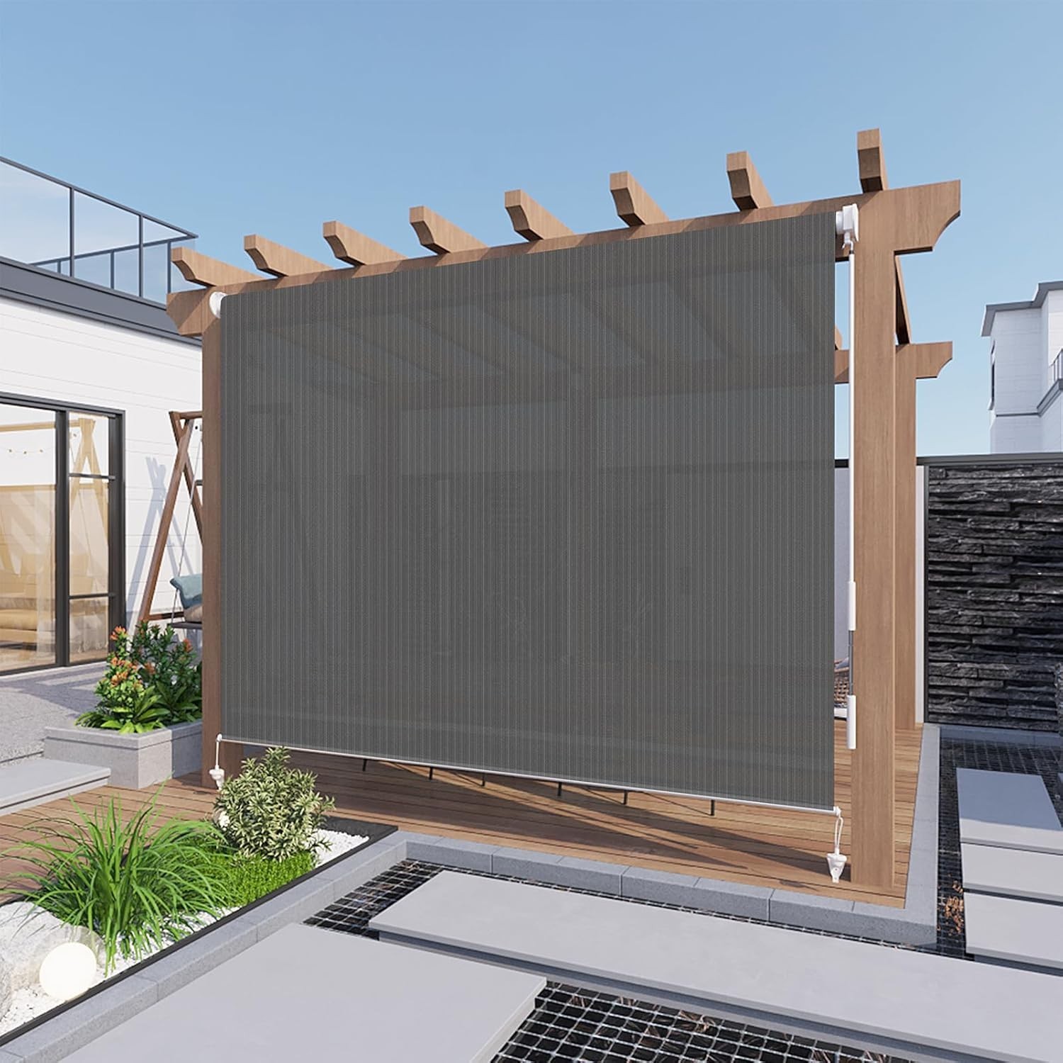 8’W x 6’H Outdoor Cordless Shade – Wrinkle-Free UV Protection for Patios & Decks