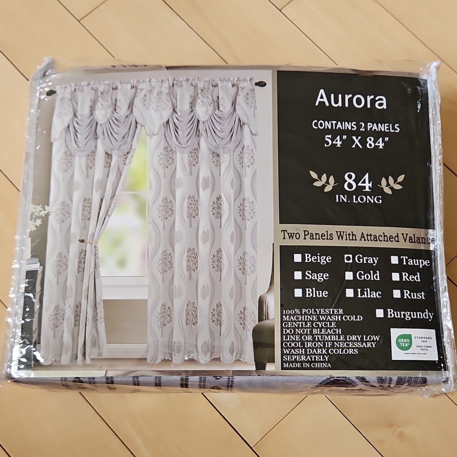 Aurora Gray Polyester Curtain Panels Attached Valance 54×84 in 2 Panels