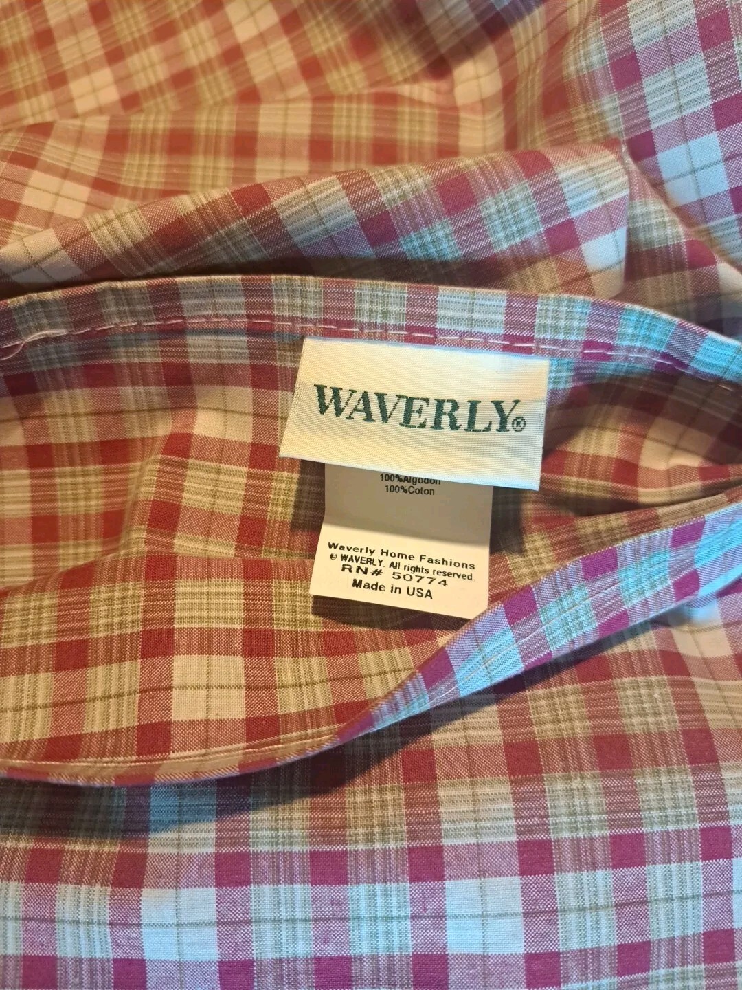 Waverly Window Valence – Tea Rose Plaid Pattern (16″ x 79″) Long Rod Pocket