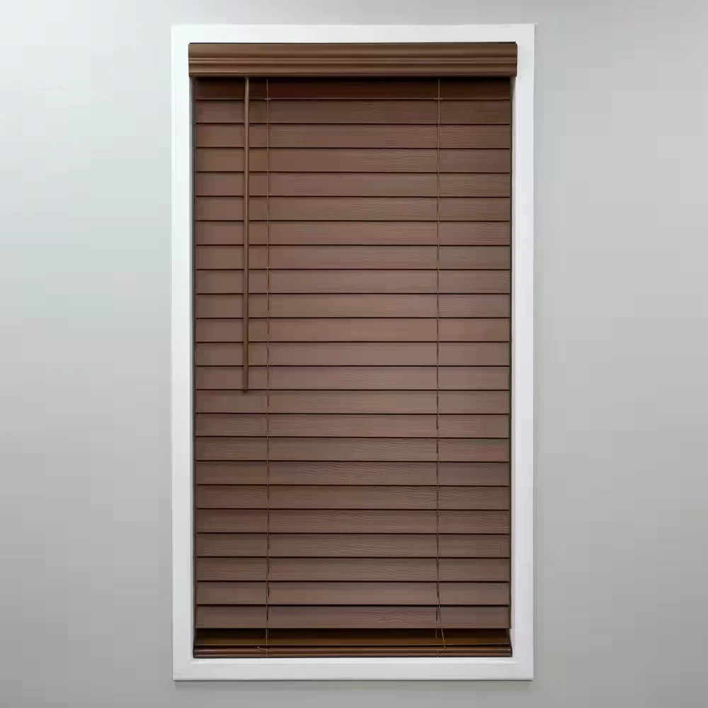 Dark Oak Cordless Room Darkening Faux Wood Blinds with 2 In. Slats – 33 3/4 X 48