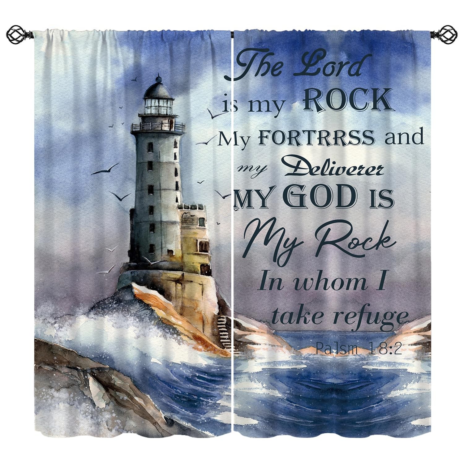Lighthouse Curtains, Rustic Nautical Motivational Quote Window Treatments, Ro…