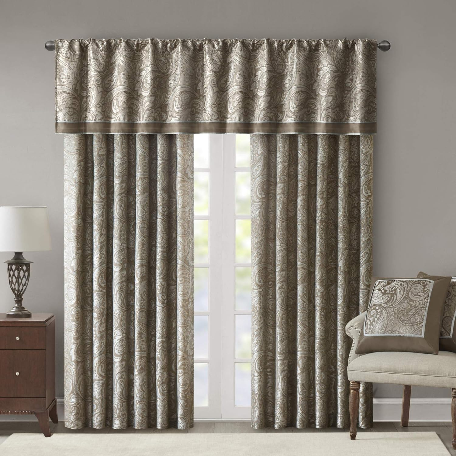 Aubrey Jacquard Rod Pocket Valance , Classic Elegant Silk Paisley Valances For