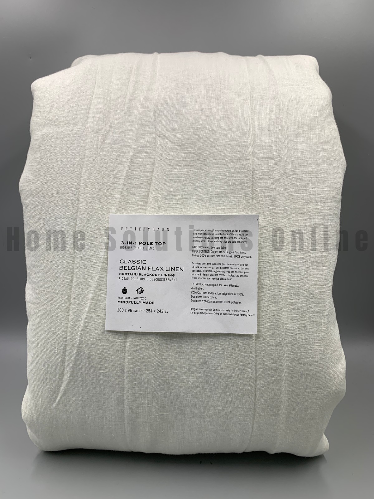 Pottery Barn Belgian Flax Linen Blackout Curtain Classic Ivory 100″ x 96″ #A1395