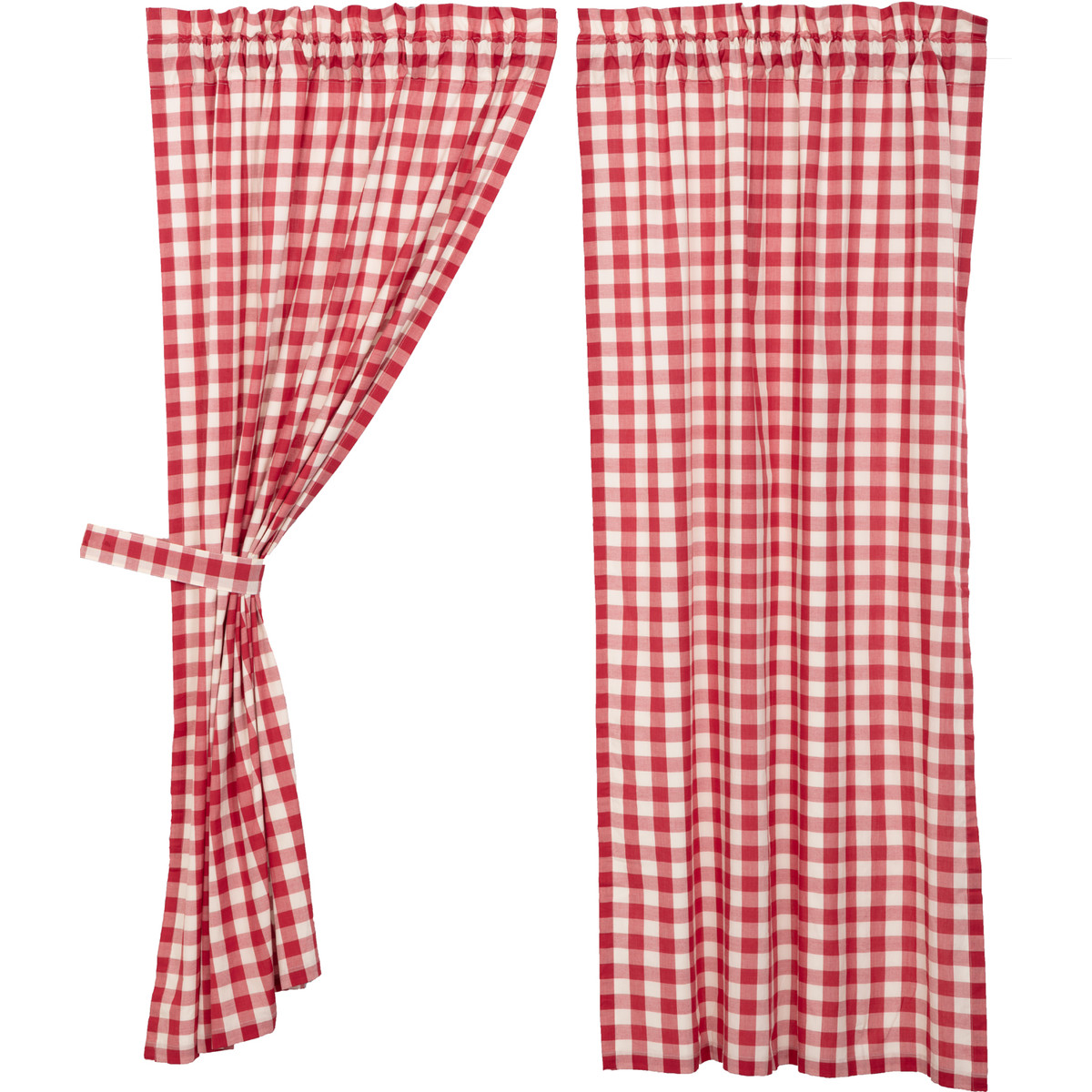 New Country Cottage Farmhouse PICNIC RED WHITE CHECK Panels Drapes Curtains 63″