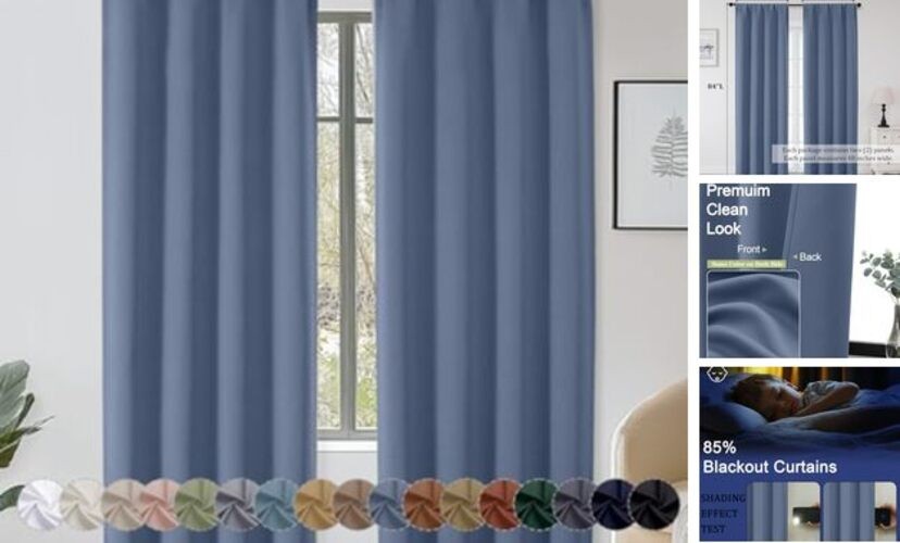 Sally Blackout Curtains 84 Inches Long 2 Panels 40″W x 84″L (Pack of 2) Denim