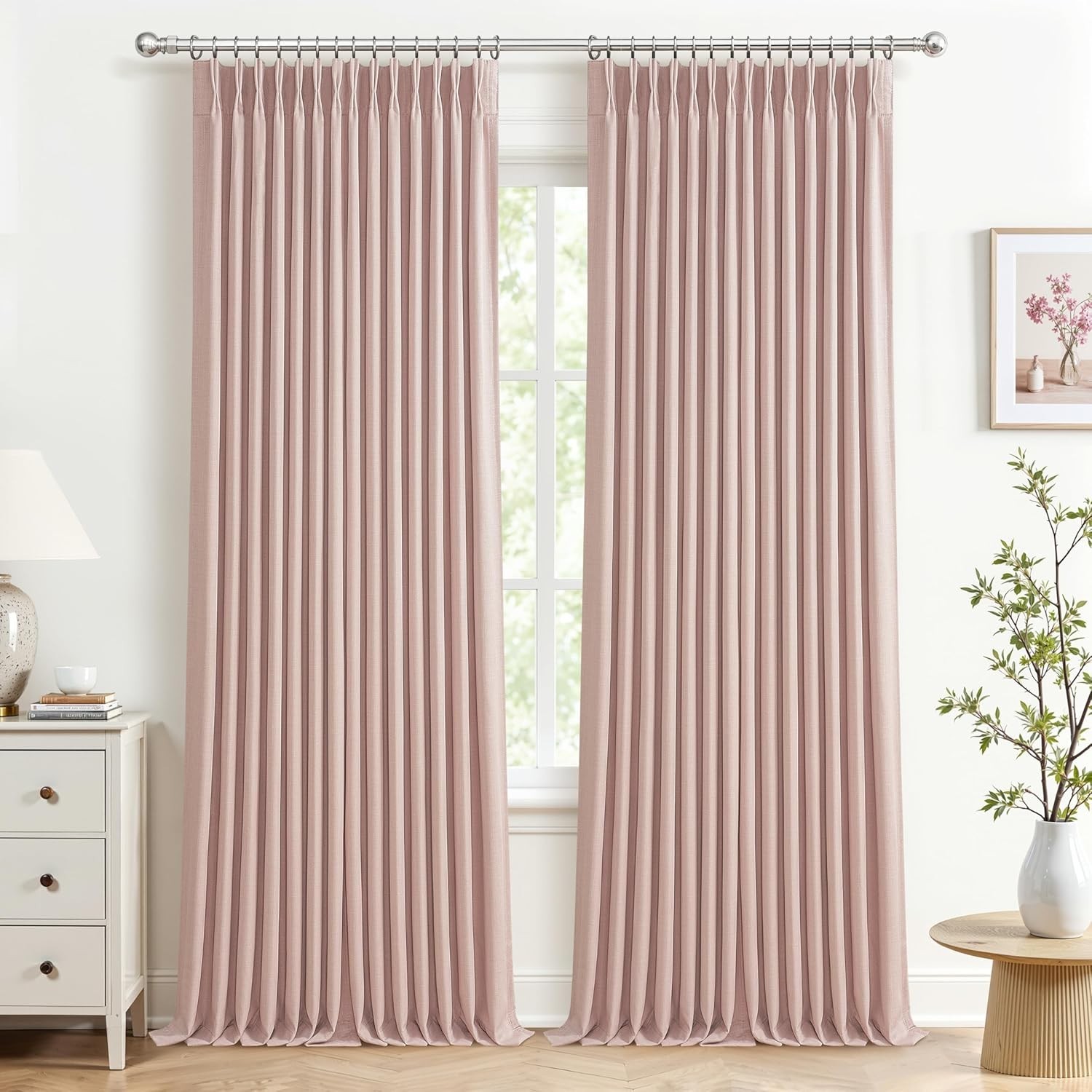 Blackout Baby Pink Memory Trained Pinch Pleated Bedroom Curtains 96 Inches Long