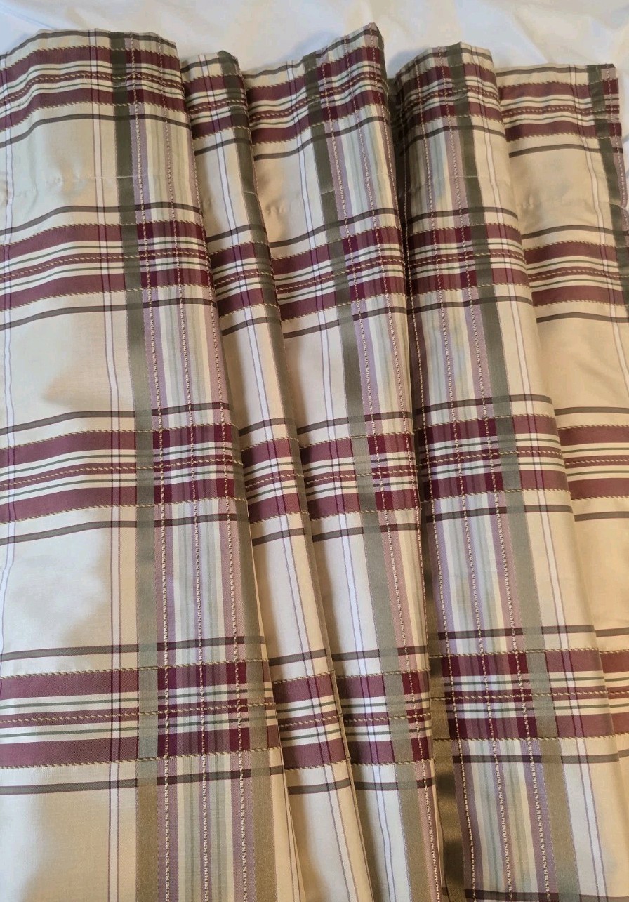 3 Panels Gorgeous Plaid Custom Faux Silk Lined Drapes 65 L”x53 W» Curtain