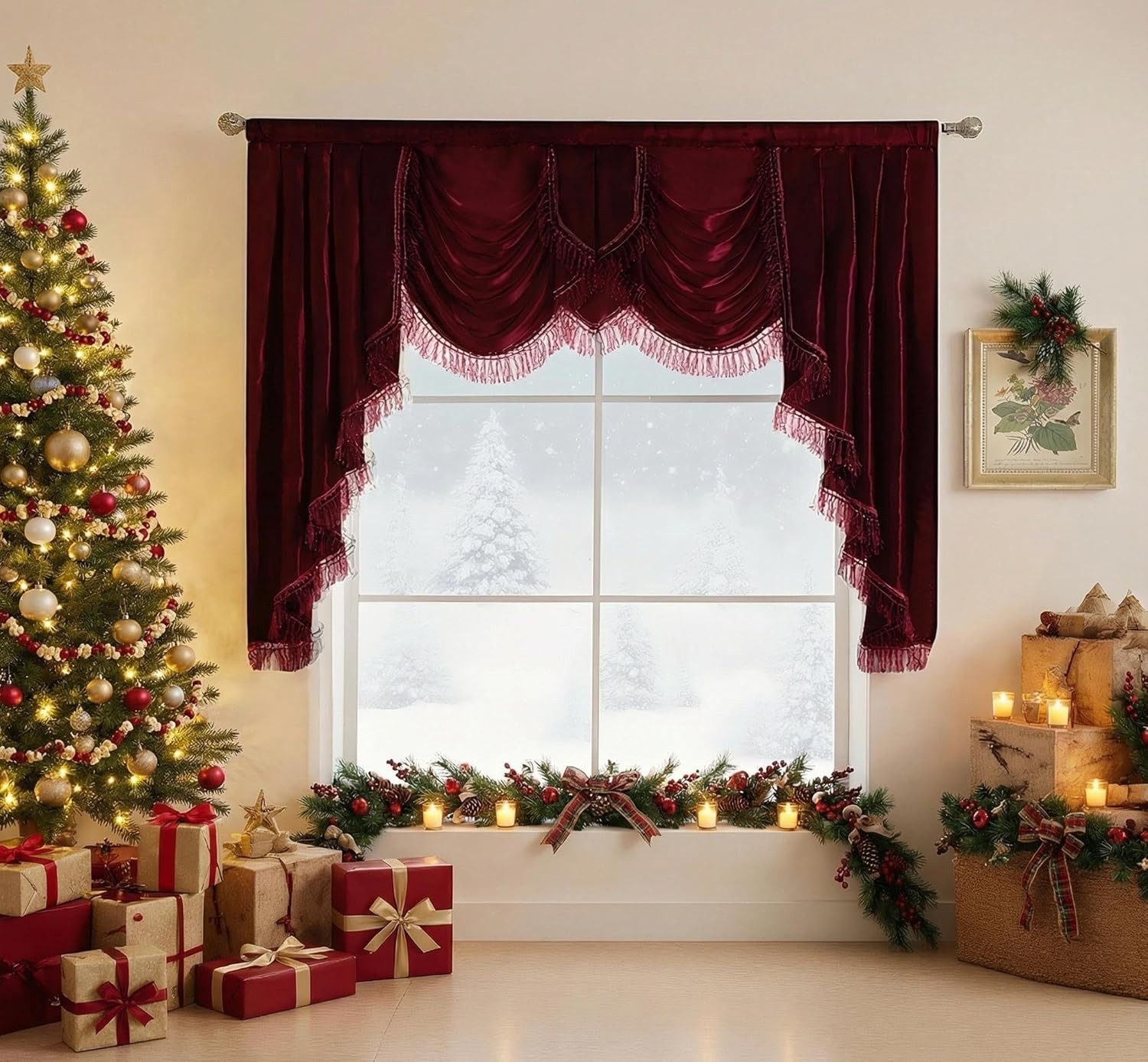 Soft Satin Swag Valance Curtains, Waterfall Valance with Tassles for Bedroom …