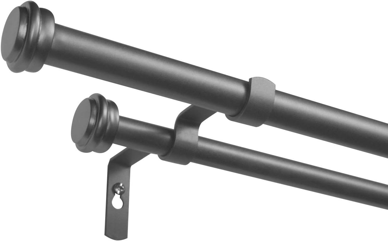 EXCLUSIVE HOME Topper Double Curtain Rod and Finial Set, Gunmetal, 36″-72″