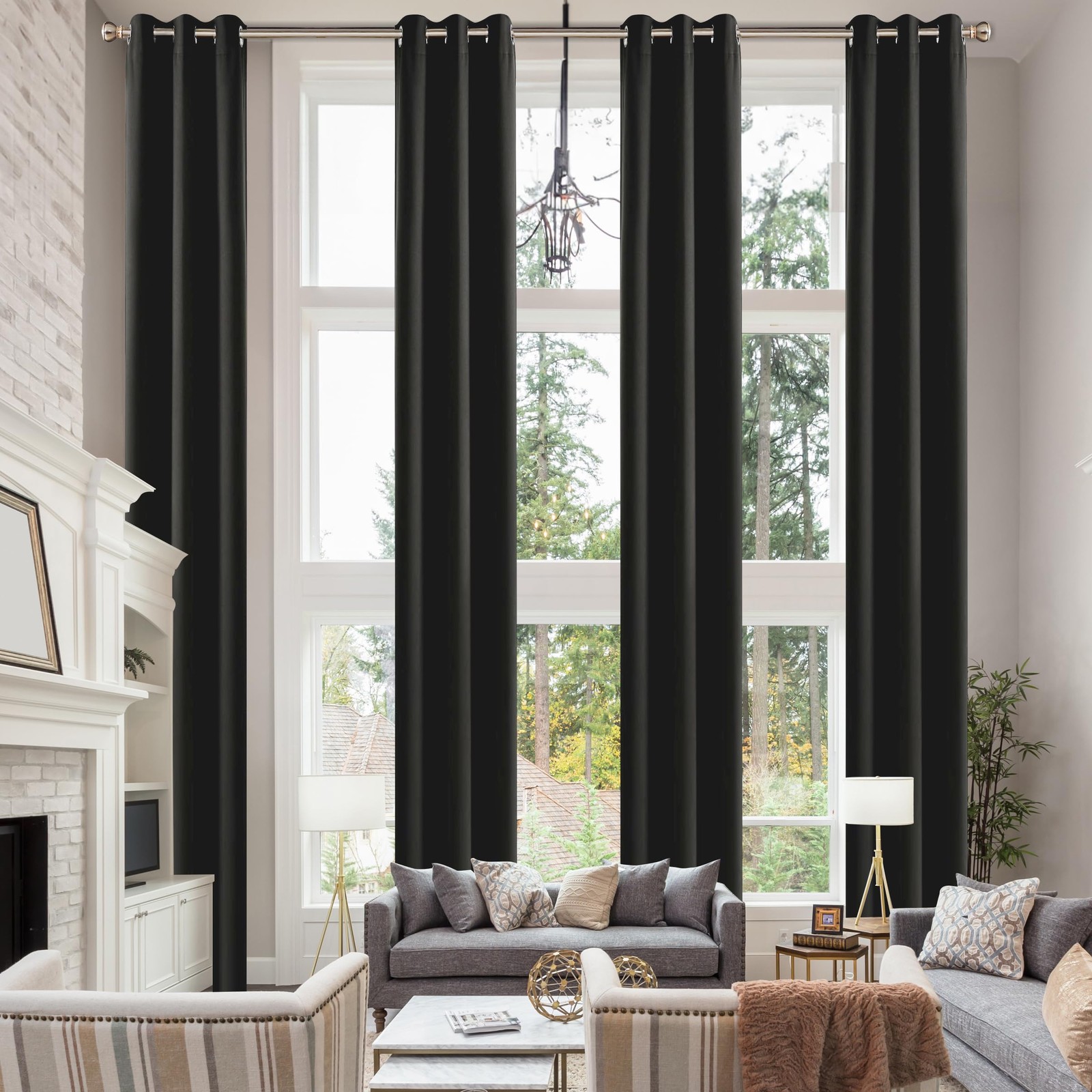 Hascemon Extra Long Blackout Curtains Room Darkening Grommet High Ceiling