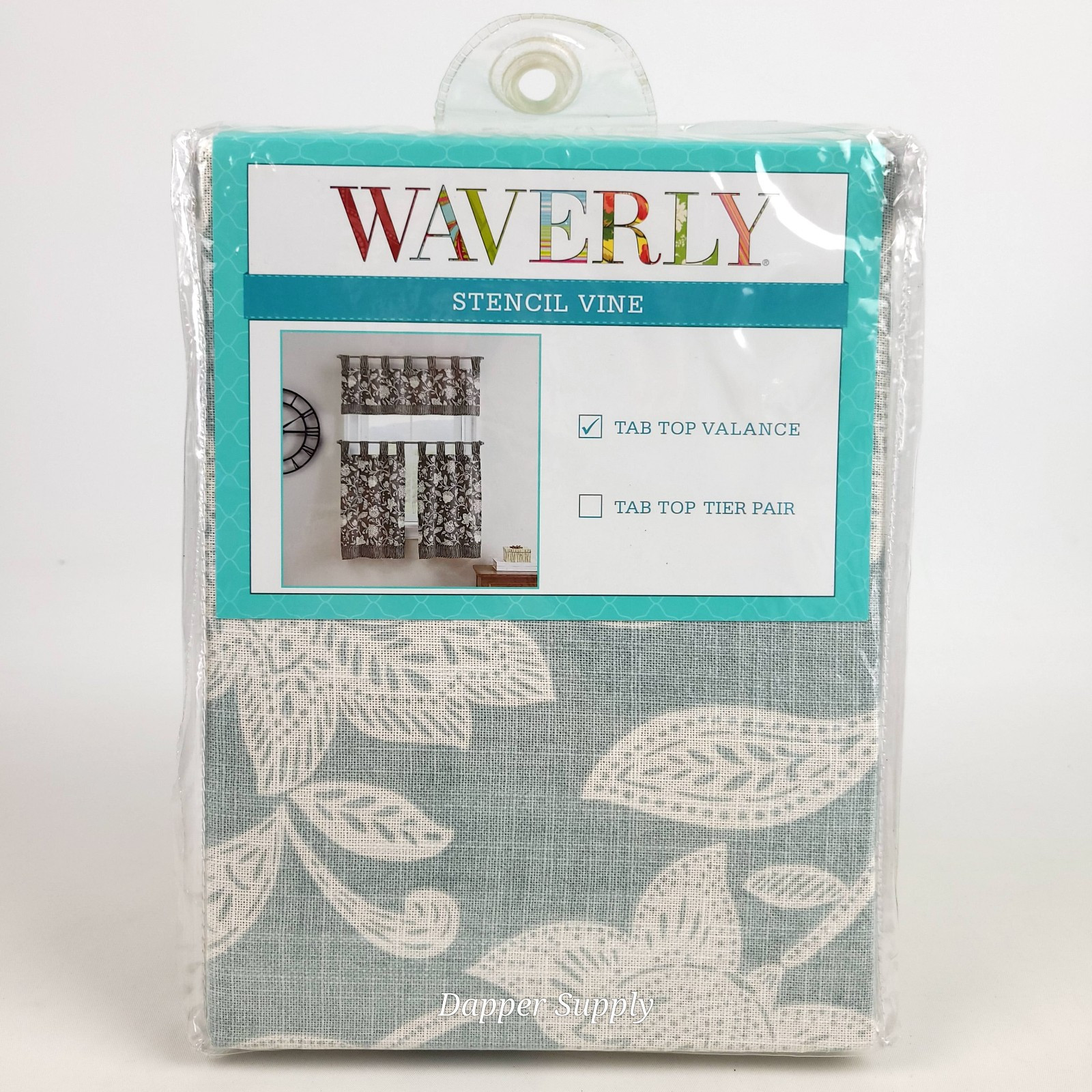 Waverly Stencil Vine Valance Blue Spa Cotton Floral 52 x 18″ New Tab Top Valance