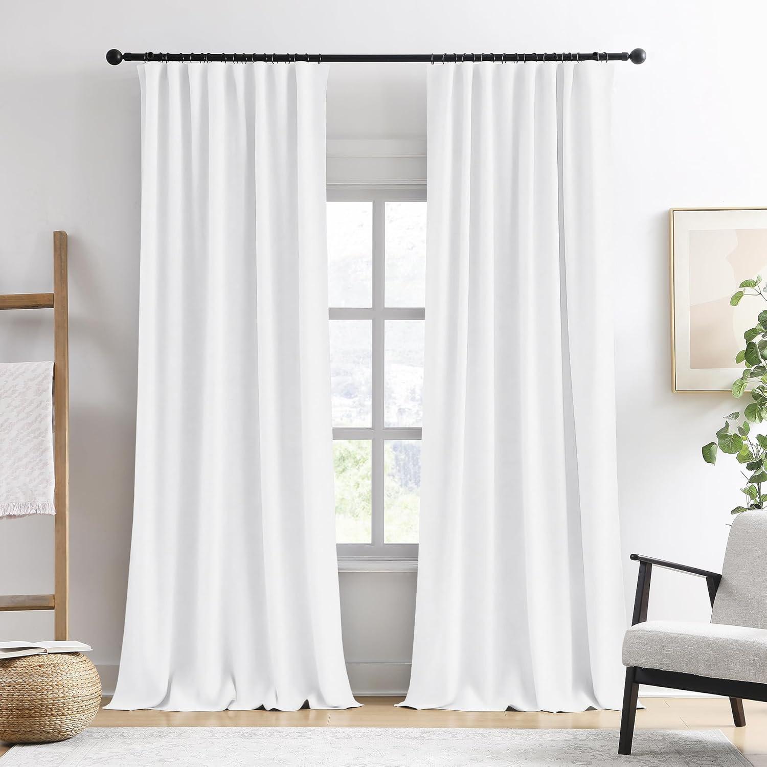 Extra Long Room Darkening Curtains 144″ Snow White for High Ceilings