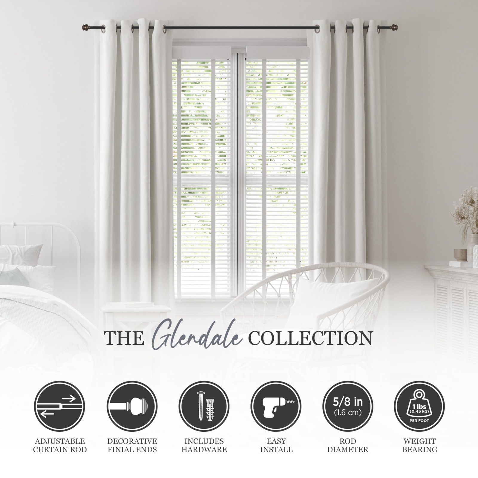 Glendale Knob Window Curtain Rod, Adjustable 48-86 Inch, Oil Rubbed Bronze