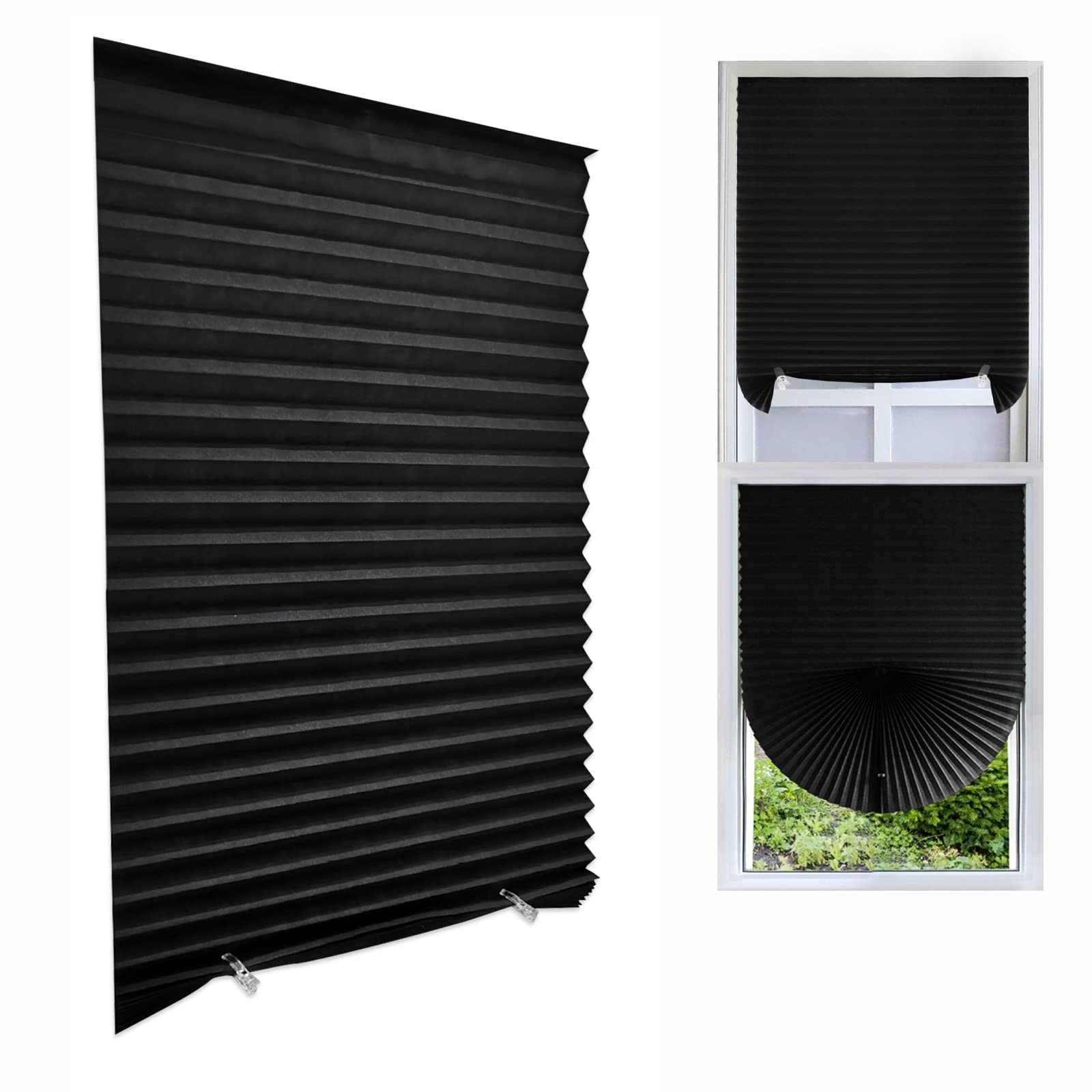 Cordless Blackout Pleated Fabric Shade Window Shades 24″W x 59″H, Black