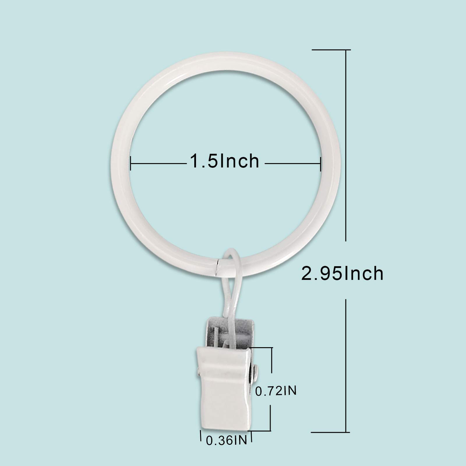 Curtain Rod Clips With Rings, Decorative Metal Hooks, 40 Pack, White