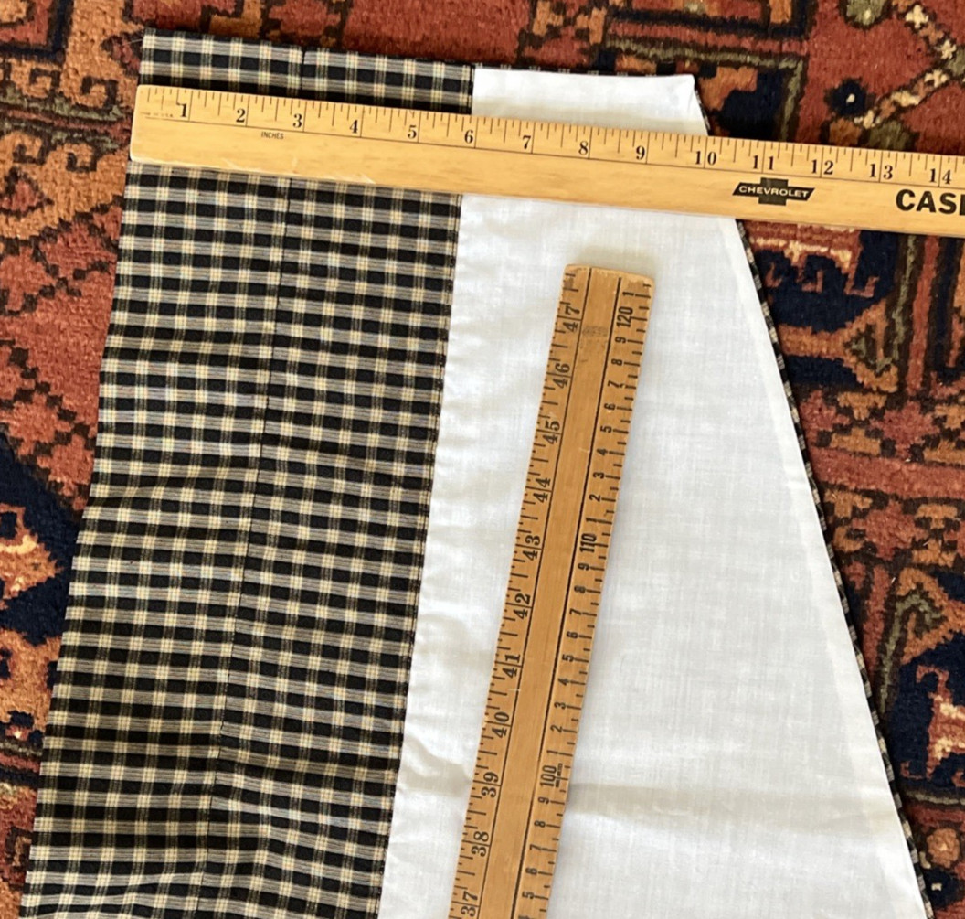 WAVERLY ~ Three Marquette Ascot Valances 50” X 20″ Black Tan Check w/Tassel
