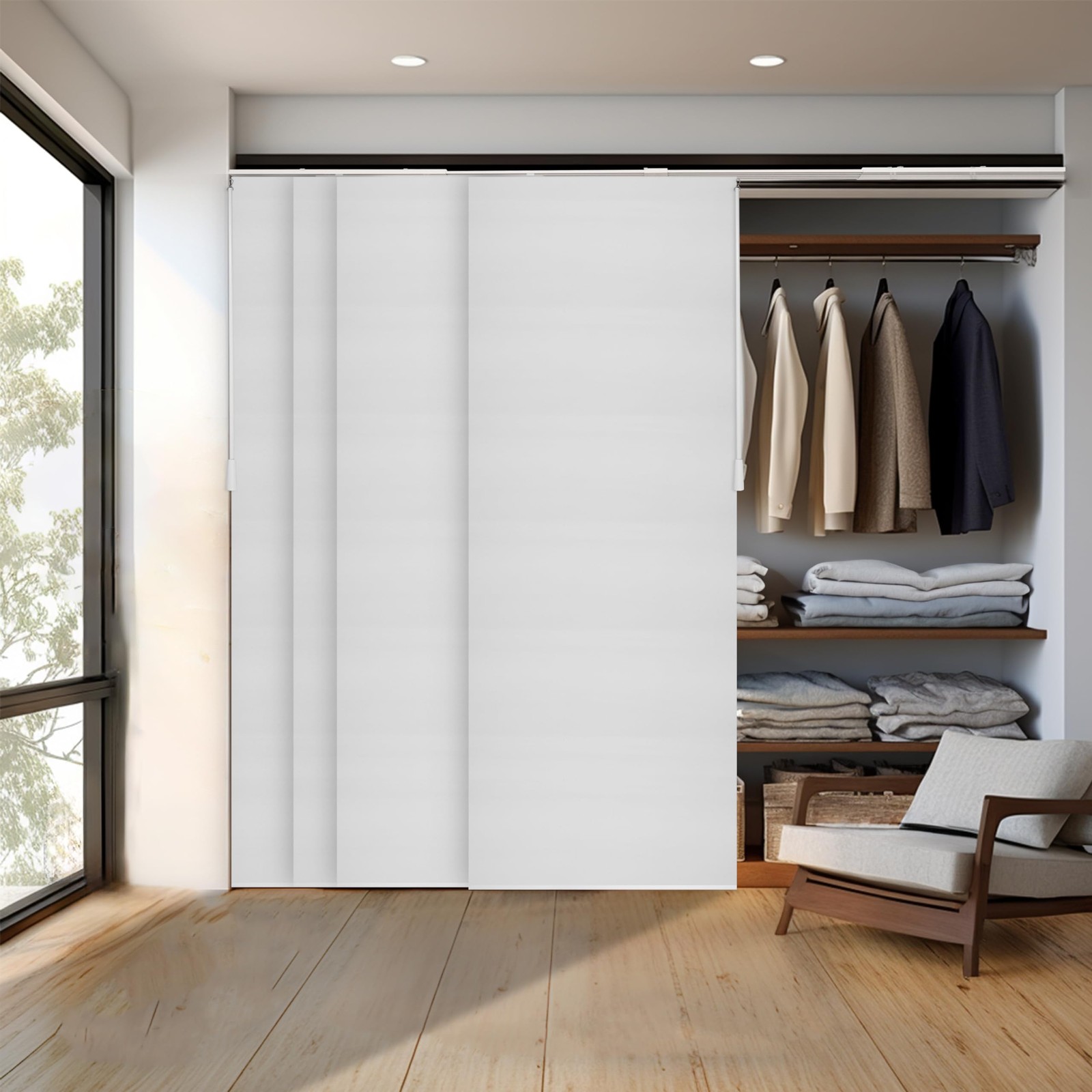 CHICOLOGY Panel Track Blinds for 86″W x 96″H, Skyrise White (Light Filtering)