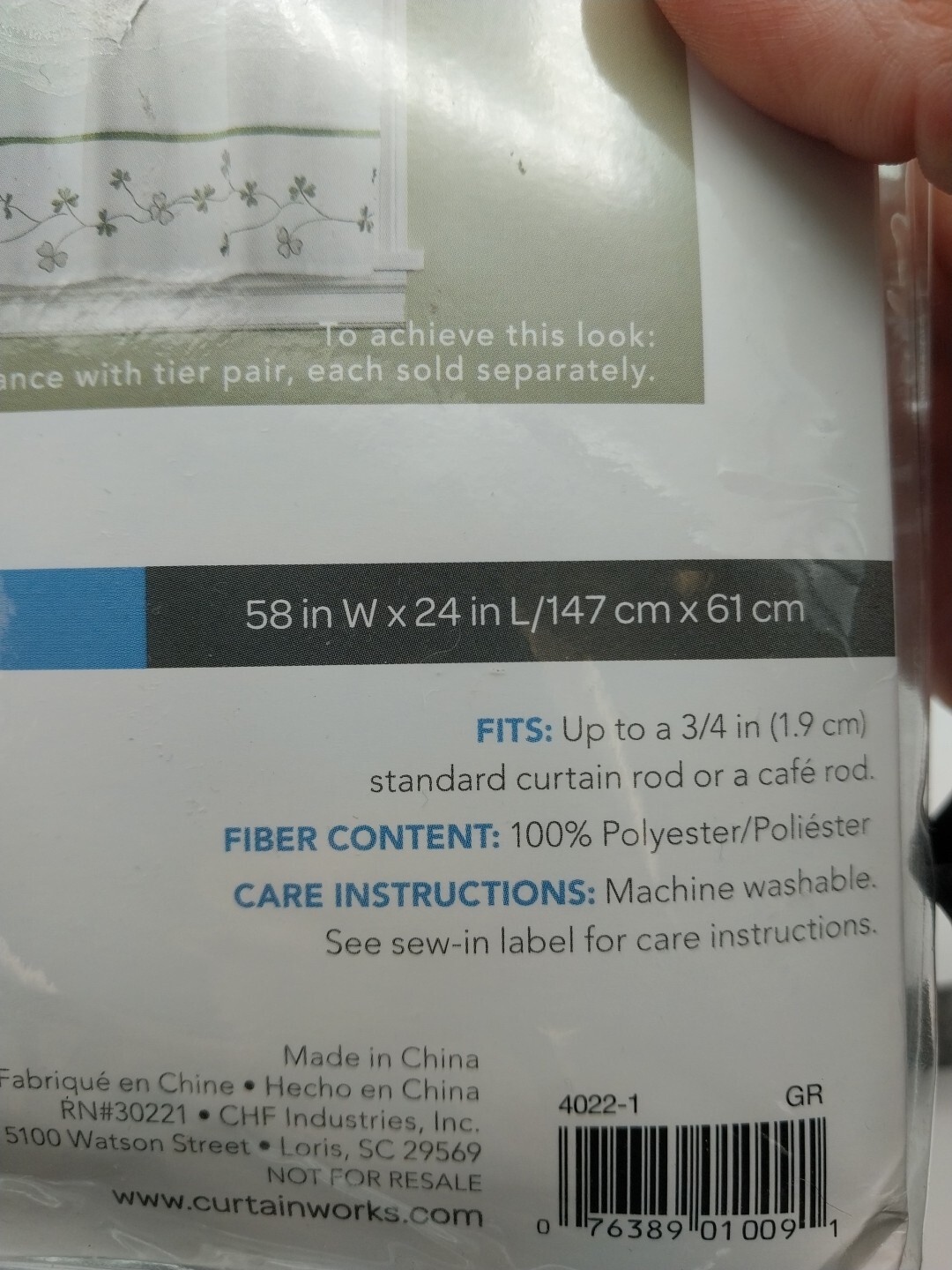 Curtain Works One Tailored Tier Pair 58in W x 24in L White/ Floral