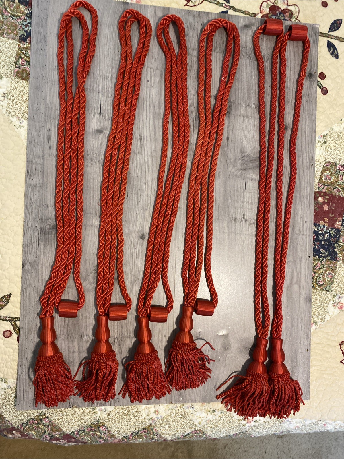 VTG Tassel Rope Curtain Drape Tie Backs Red 4-45”&2-24” with 6” Tassels