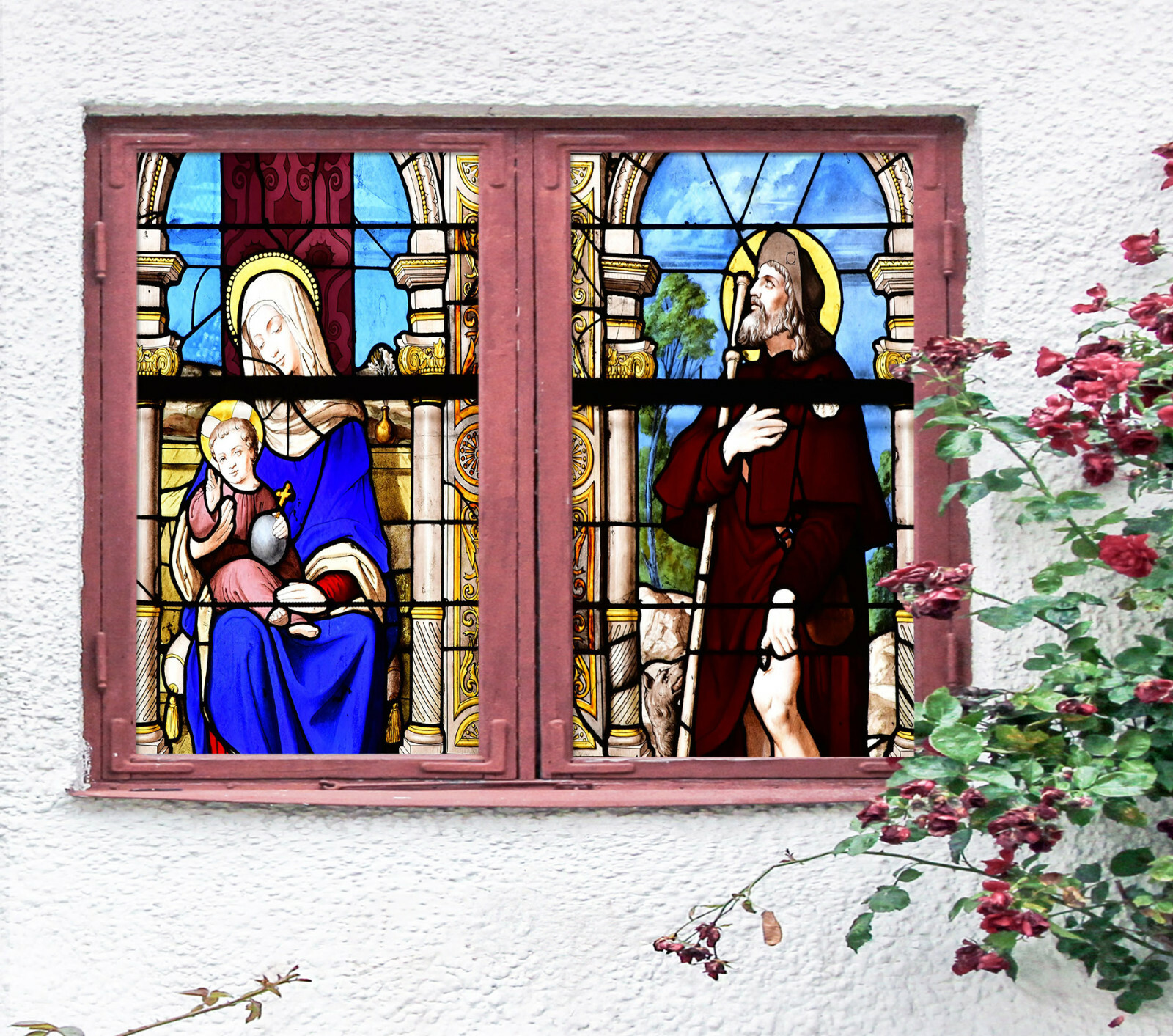 3D Our Lady Man ZHUA407 Window Film Print Sticker Cling Stained Glass UV