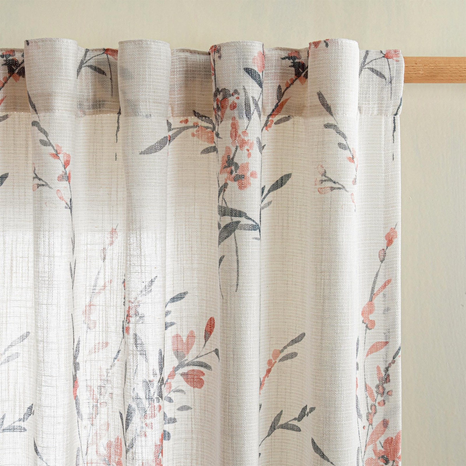 «Floral Sheer Curtains 84″» Long 2 Panels Coral Light Filtering Drapes»