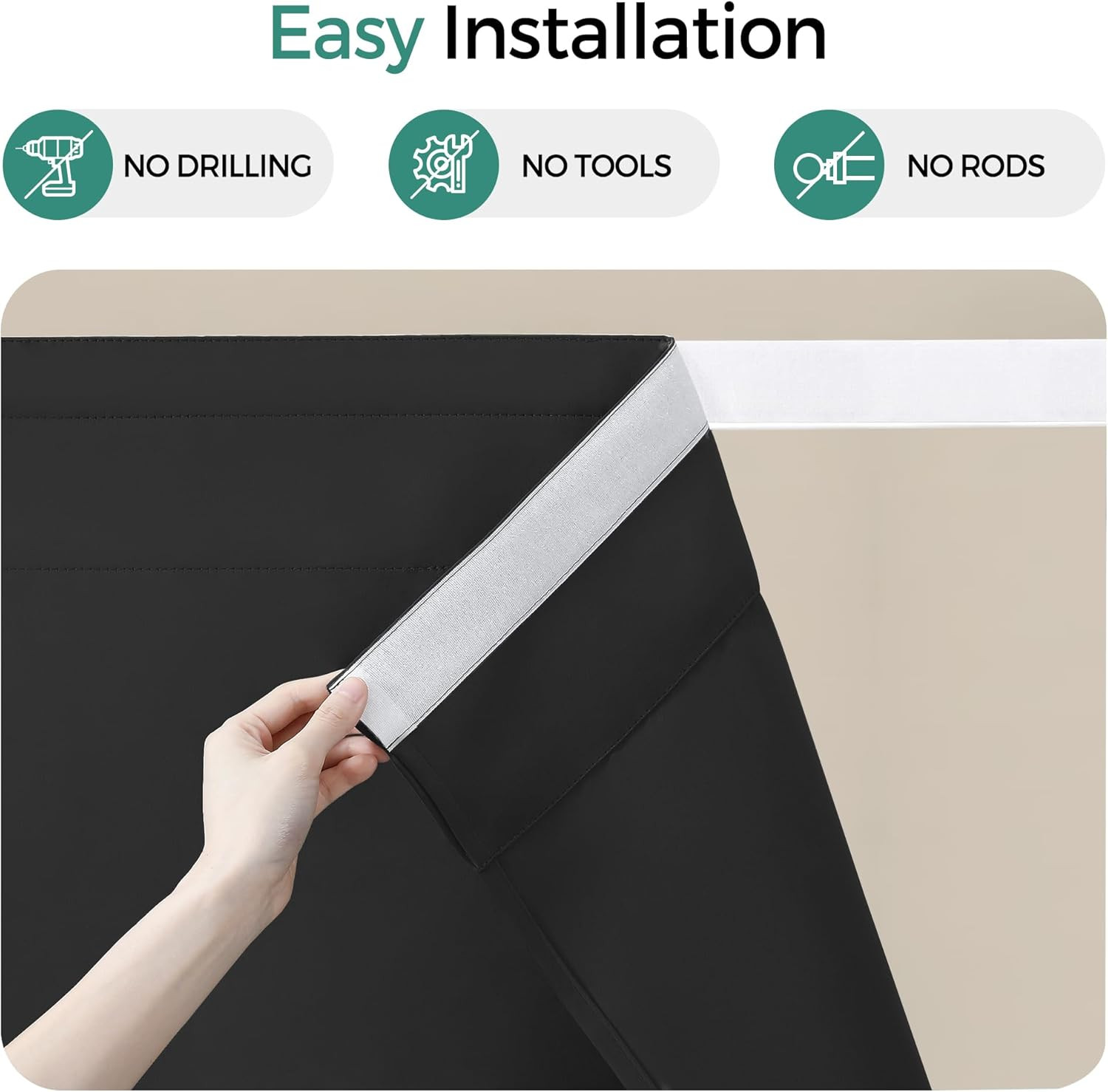 Adhesive Blackout Curtains for Bedroom Living Room 30 Inches Long 2 Panels, No D