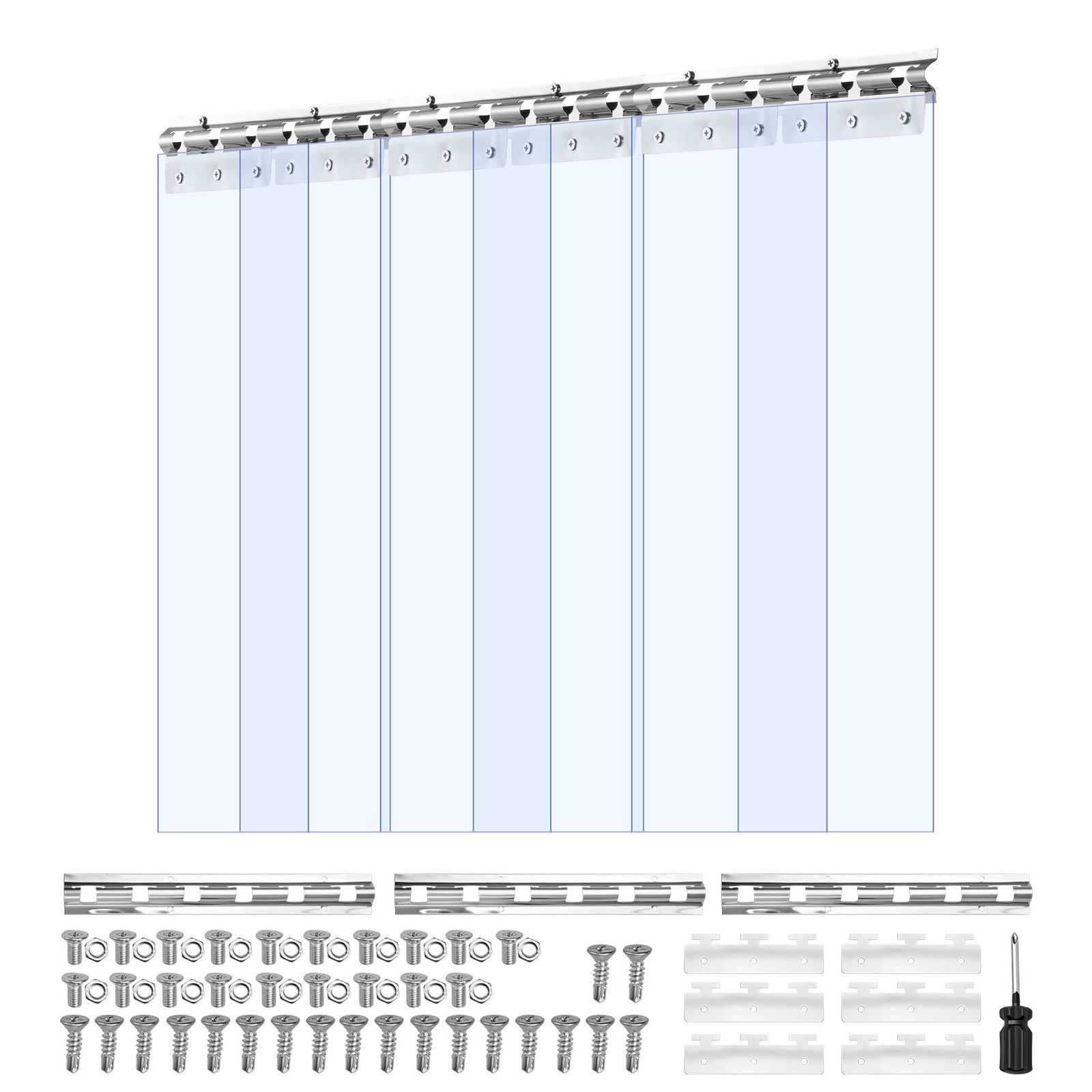 Clear PVC Strip Curtain 80in x 36in, 0.08in Thick, 6-Piece for Freezer & Garage