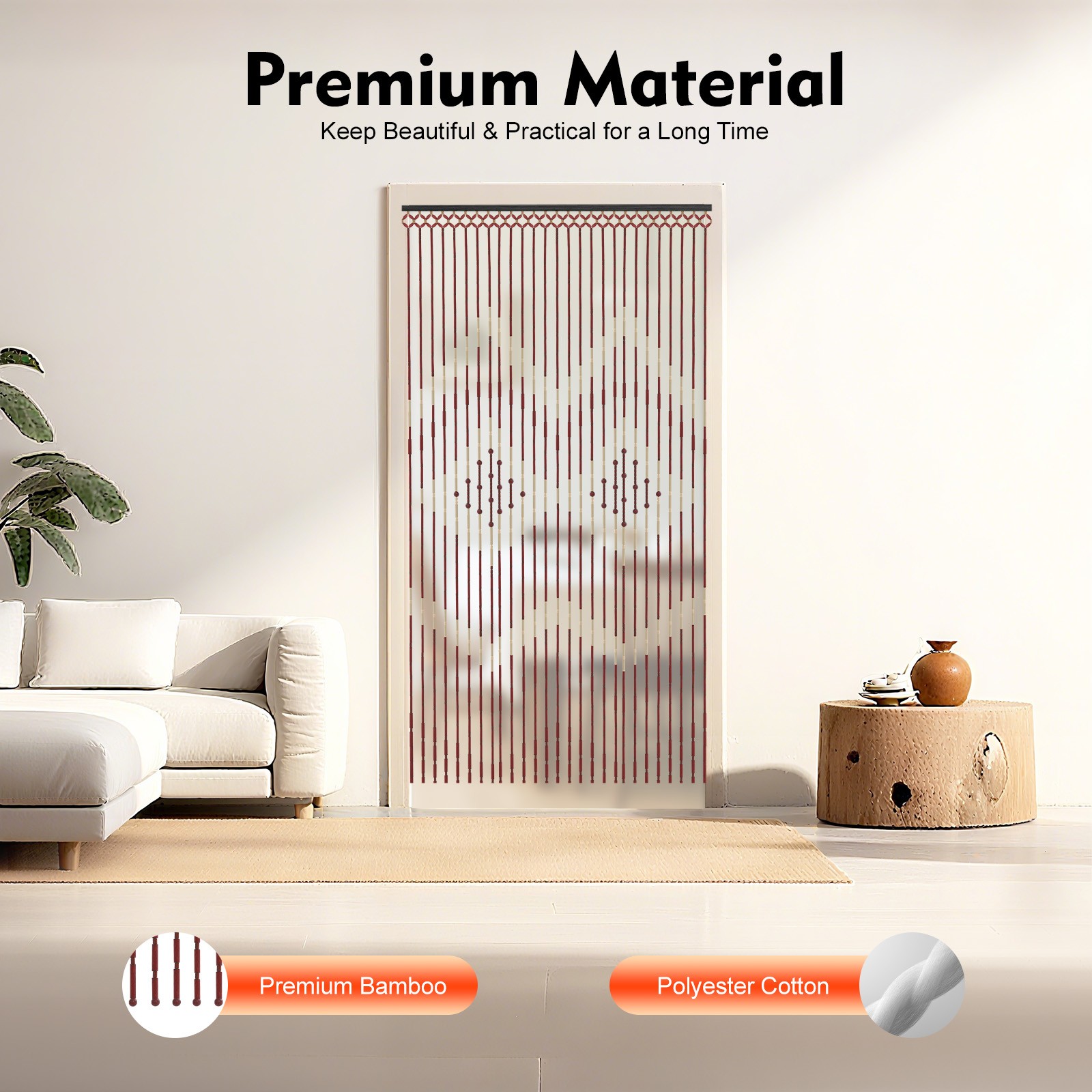 Natural Wood and Bamboo Beaded Curtain Fly Screen Porch Doorway For Bath Bedroom