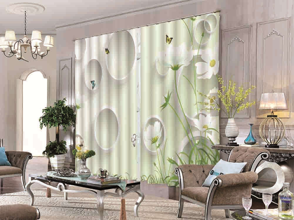 Few Fresh White Flower 3D Curtains Blockout Photo Printing Curtains Drape Fabric