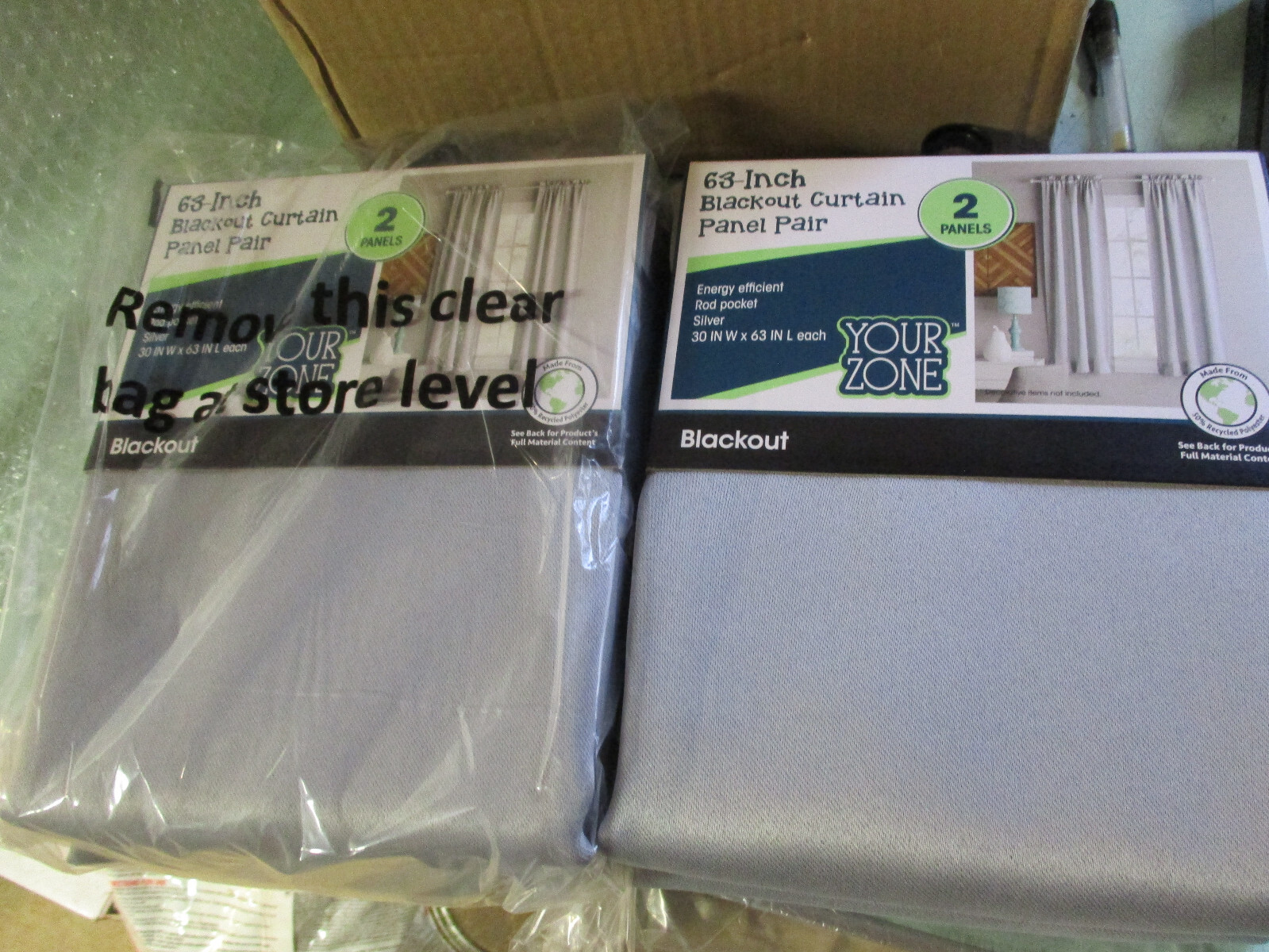 2 PACK 2 PANEL YOUR ZONE BLACKOUT SILVER ROD POCKET CURTAIN PANEL PAIR 30X63 u11
