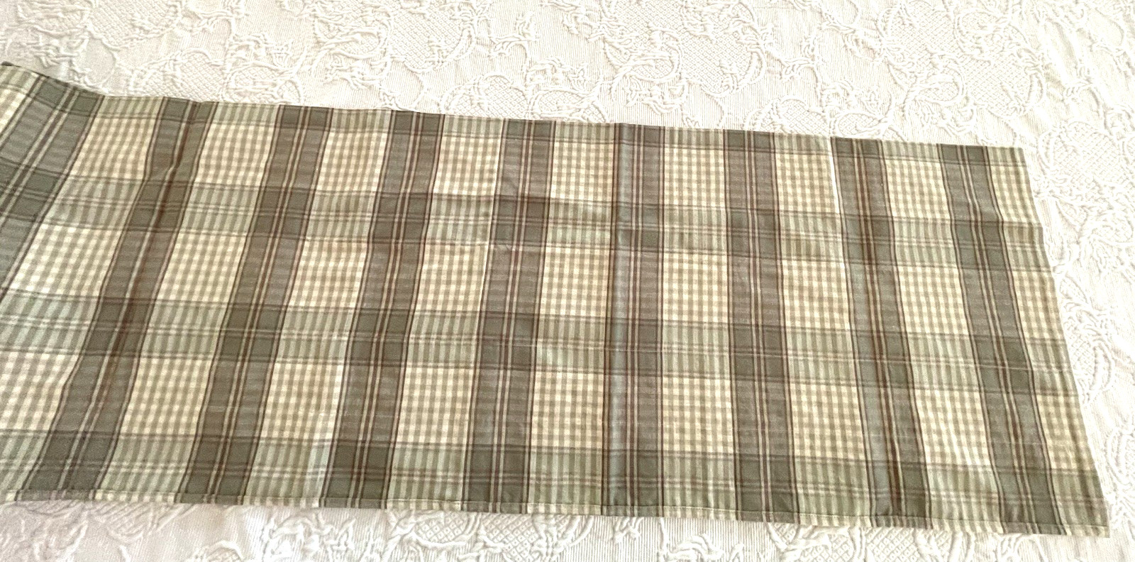 Waverly Country Valance Cream Green Plaid Rod Pocket 100% Cotton India 82″ x 17″