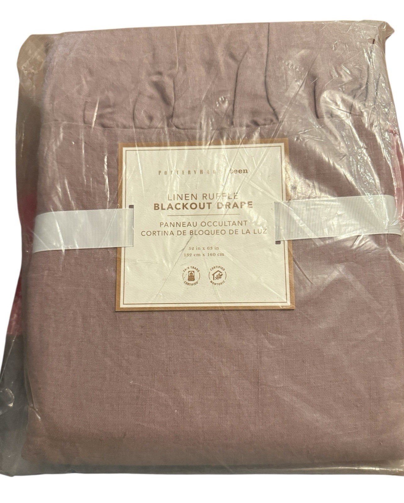 Pottery Barn Teen Mauve Linen Ruffle Blackout Curtain Panel 52×63 New
