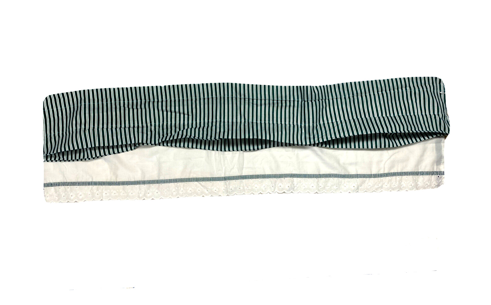 1 Vintage Green White Pin Stripe Valance Curtain Lace Eyelets Classic Cottage