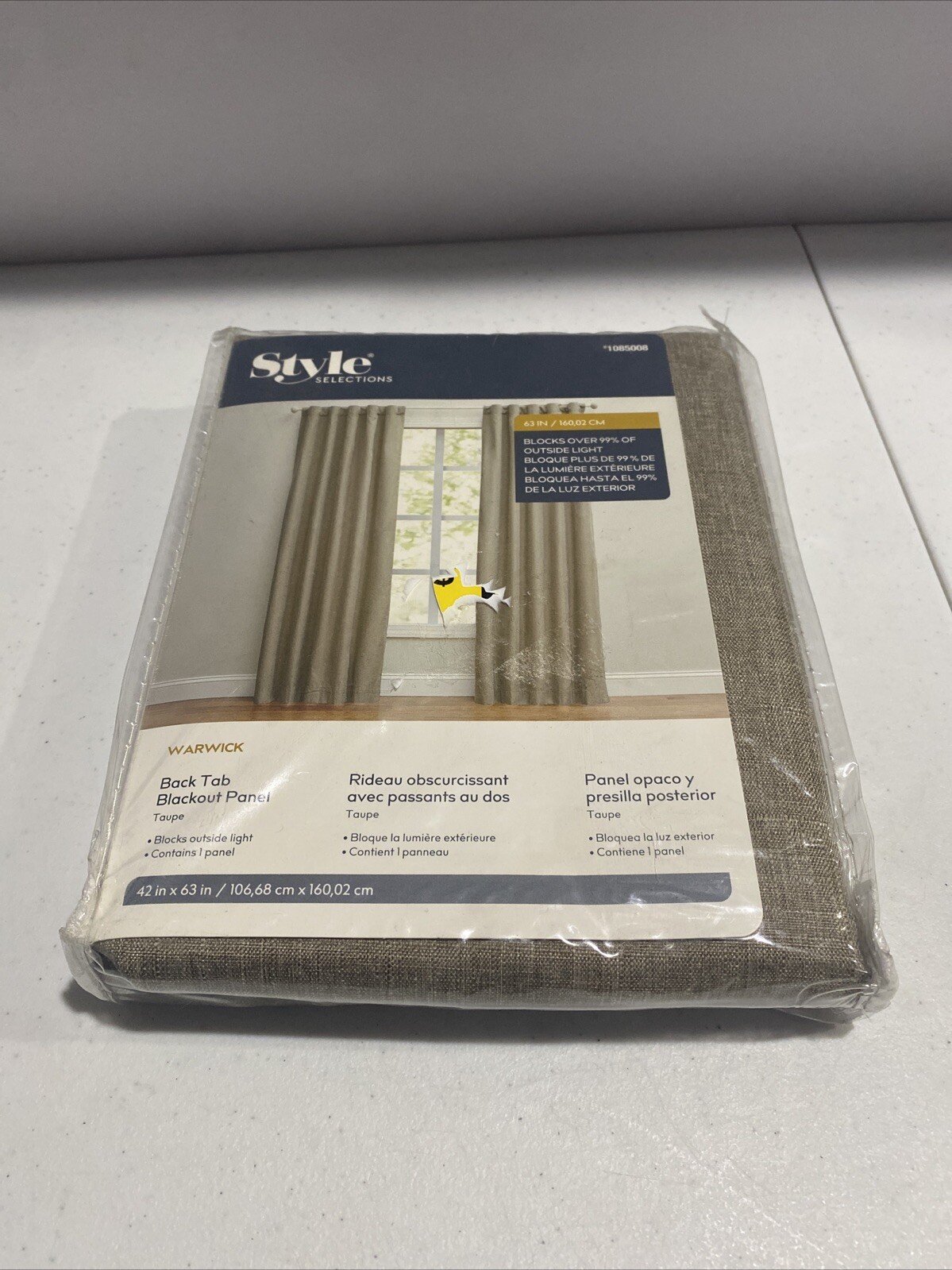 Curtain, Room Darkening 42″ x 63″ Taupe Blackout Thermal Lined Back Tab Style